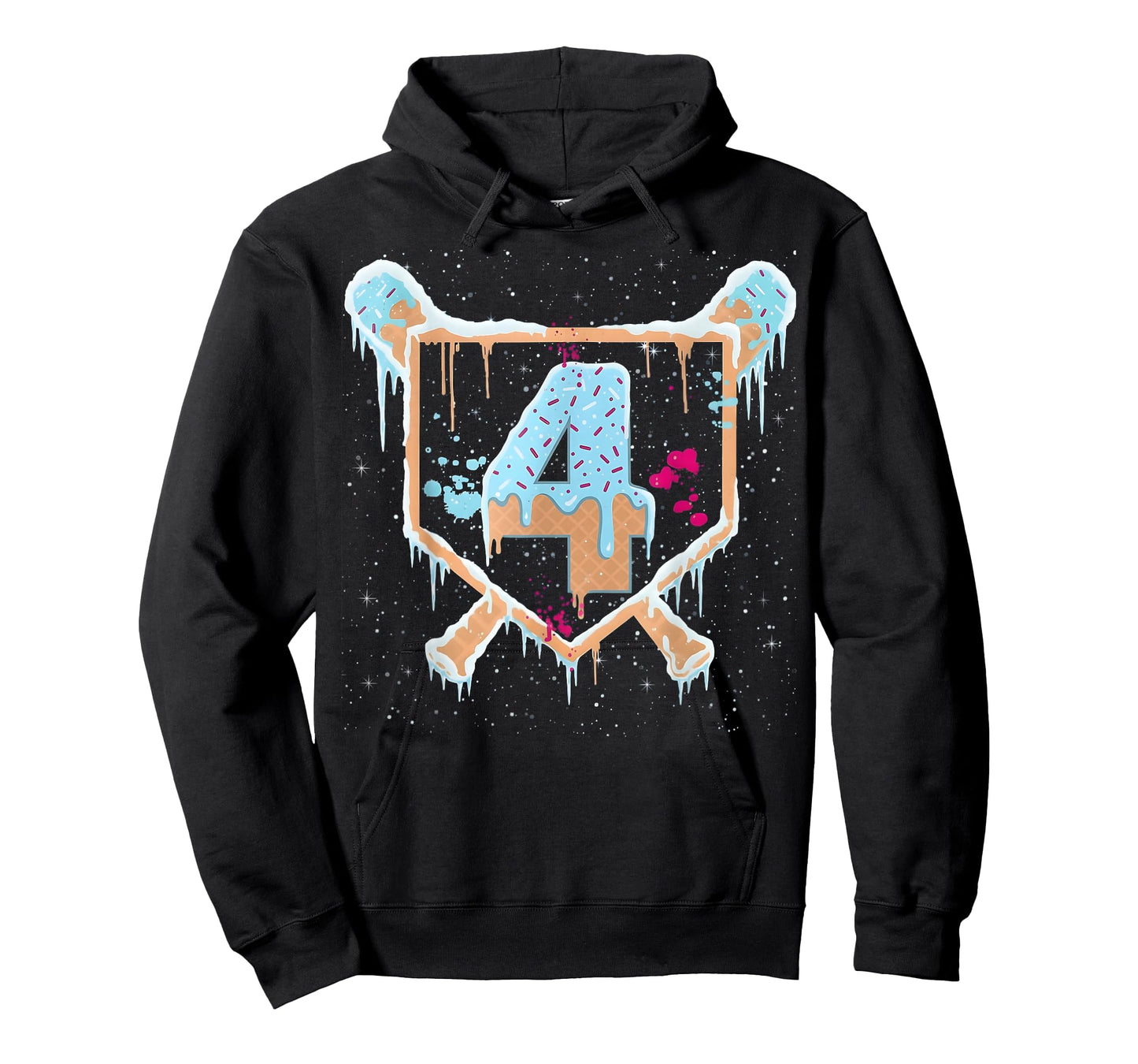 Baseball 4 Year Old Ice Cream Drip 4th Birthday Boy Number 4 T-Shirt
