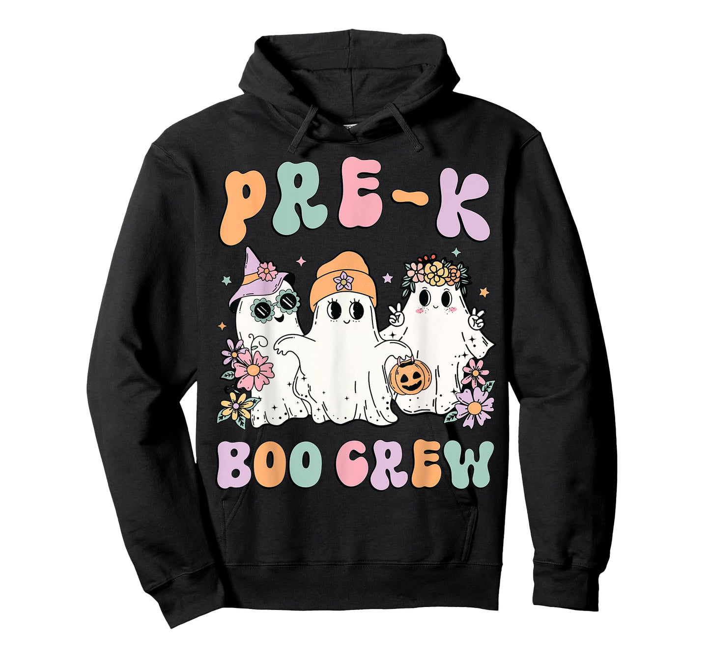 Pre-K Boo Crew Groovy Halloween Floral Ghost Pre K Teacher Men Women Kids T-Shirt