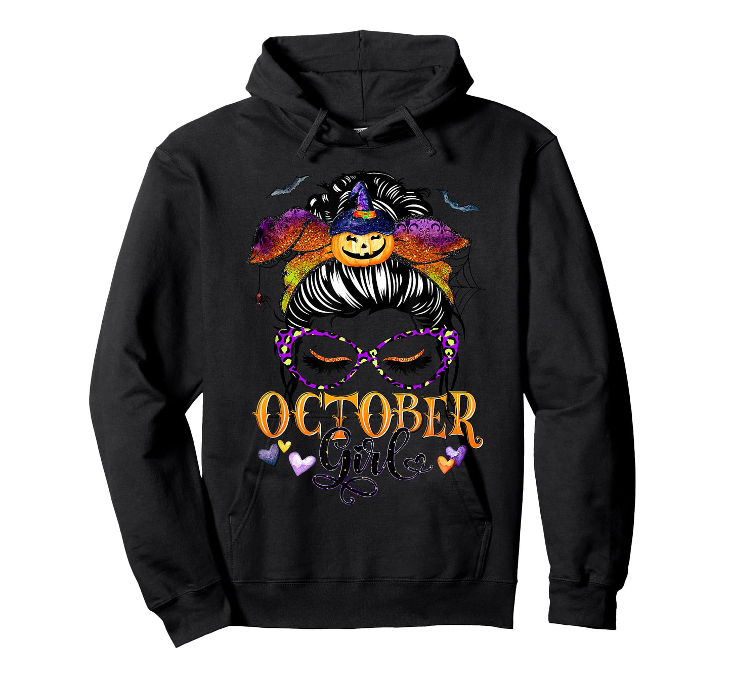 October Girl Halloween Messy Bun Lady Hair Glasses Leopard T-Shirt