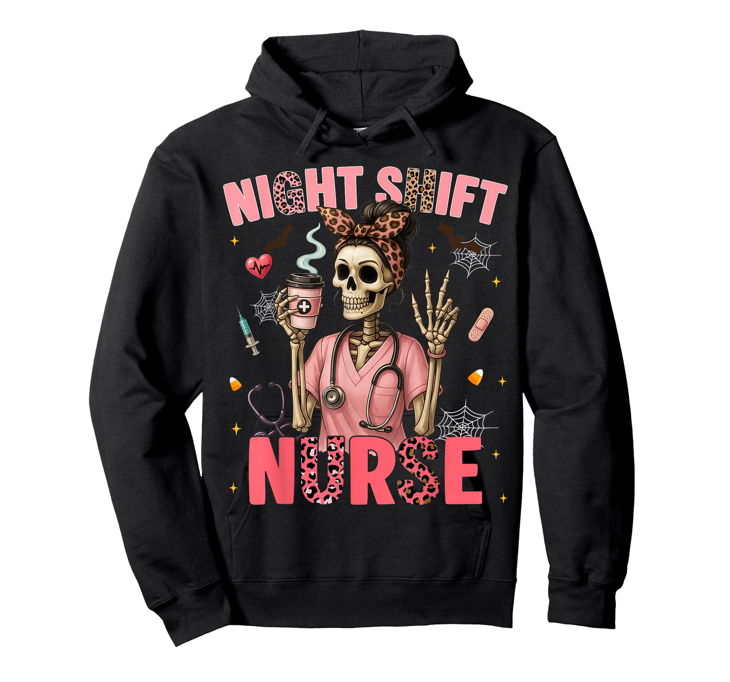 RN ICU Night Shift Nurse Skeleton Halloween Costumes Womens T-Shirt