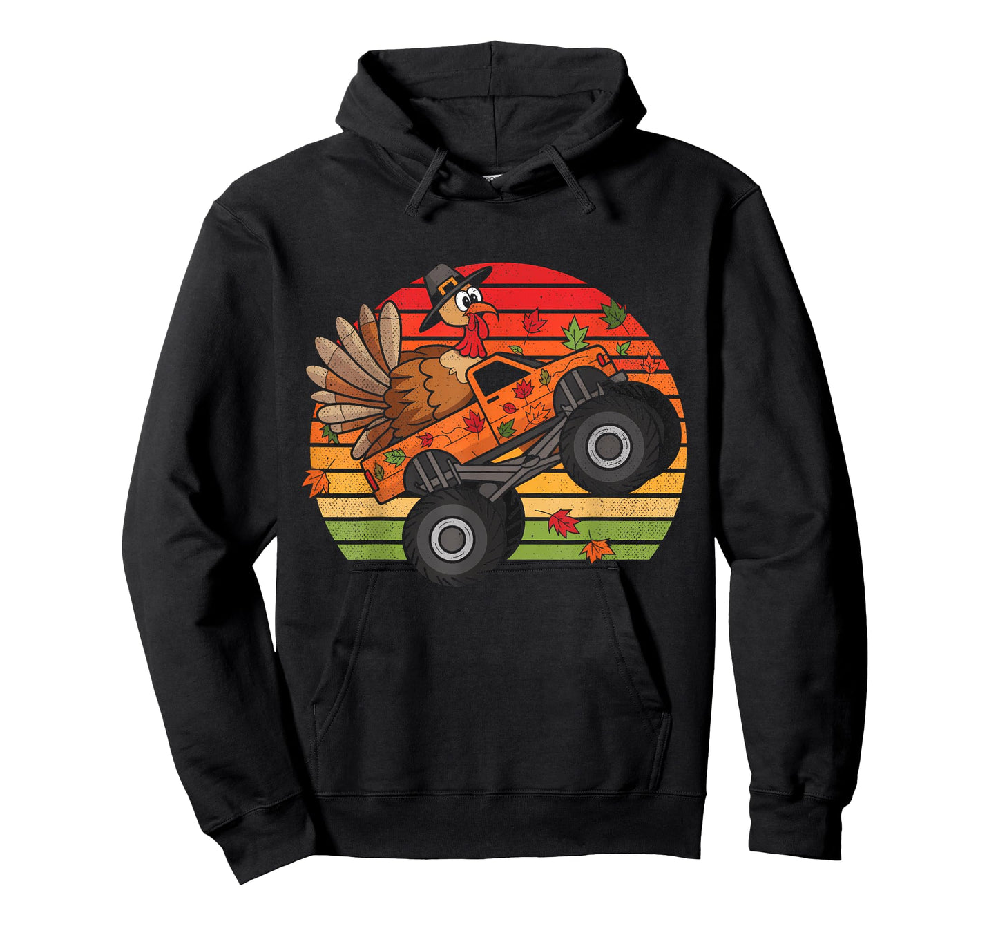 Kids Monster Truck Turkey Sunset Retro Thanksgiving Boy Kid T-Shirt