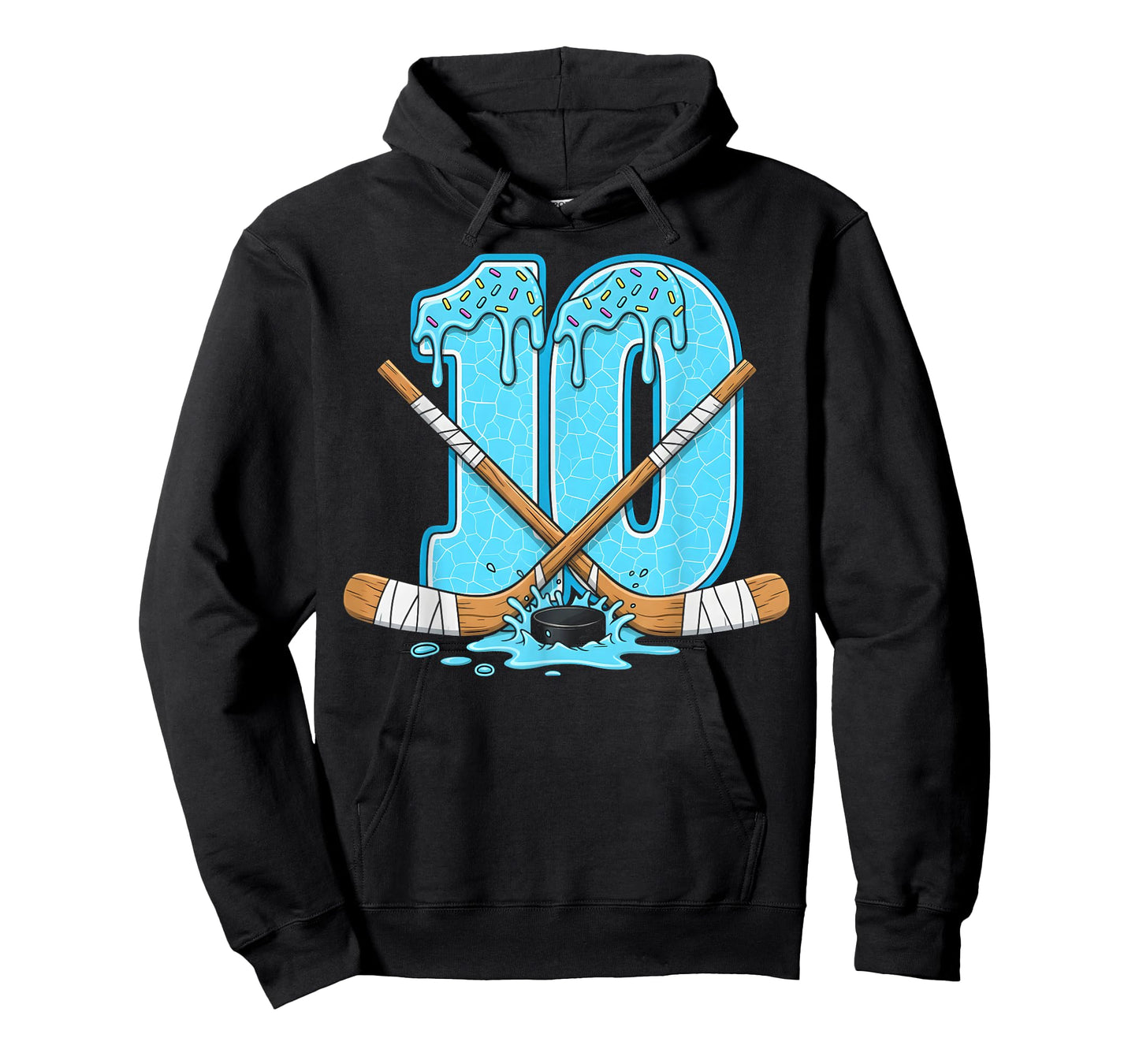 10 Year Old Hockey Ice Cream Drip Youth 10th Birthday Boys T-Shirt