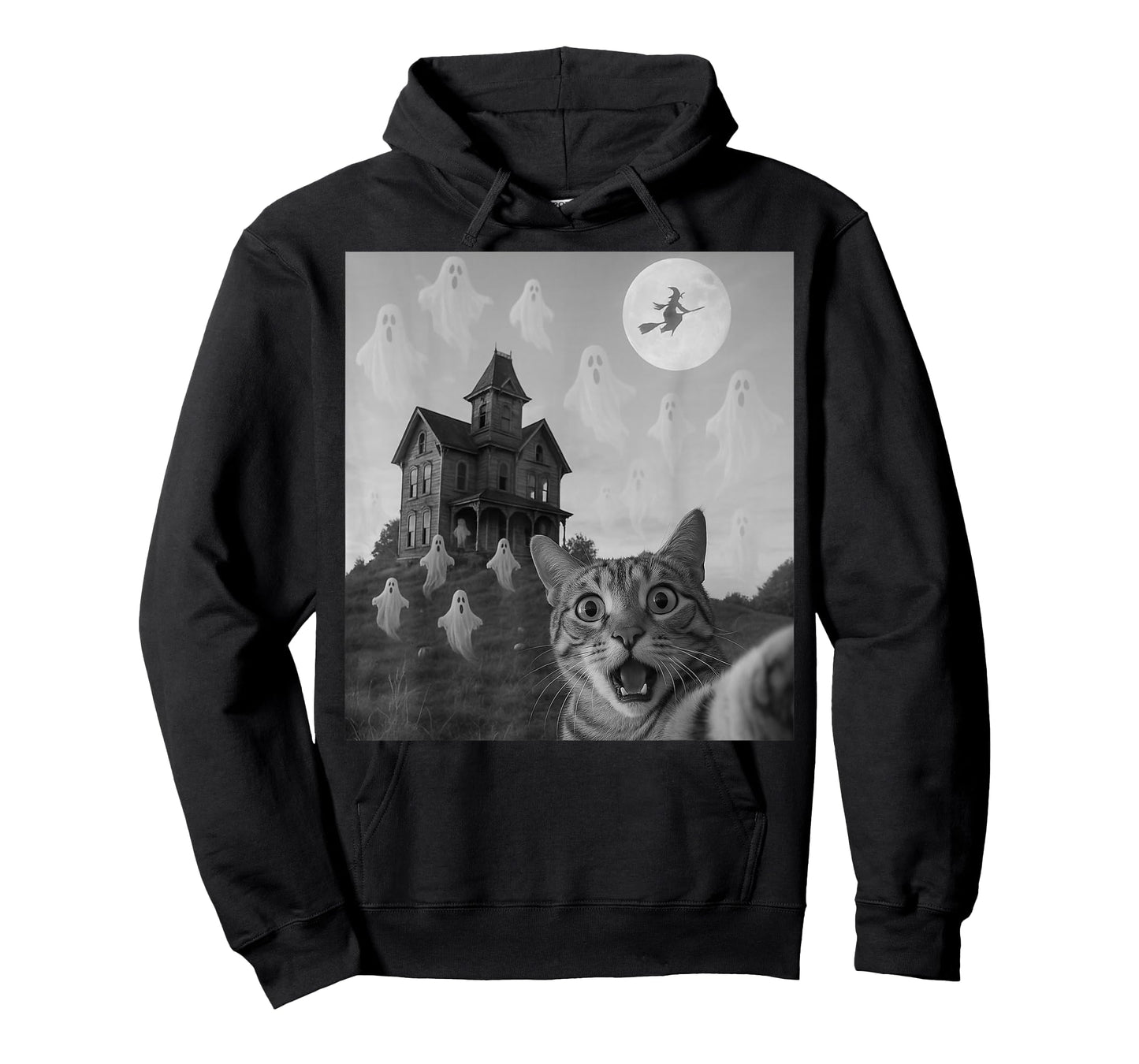 Halloween Cat Selfie Scary House Ghosts Funny Cat Halloween T-Shirt