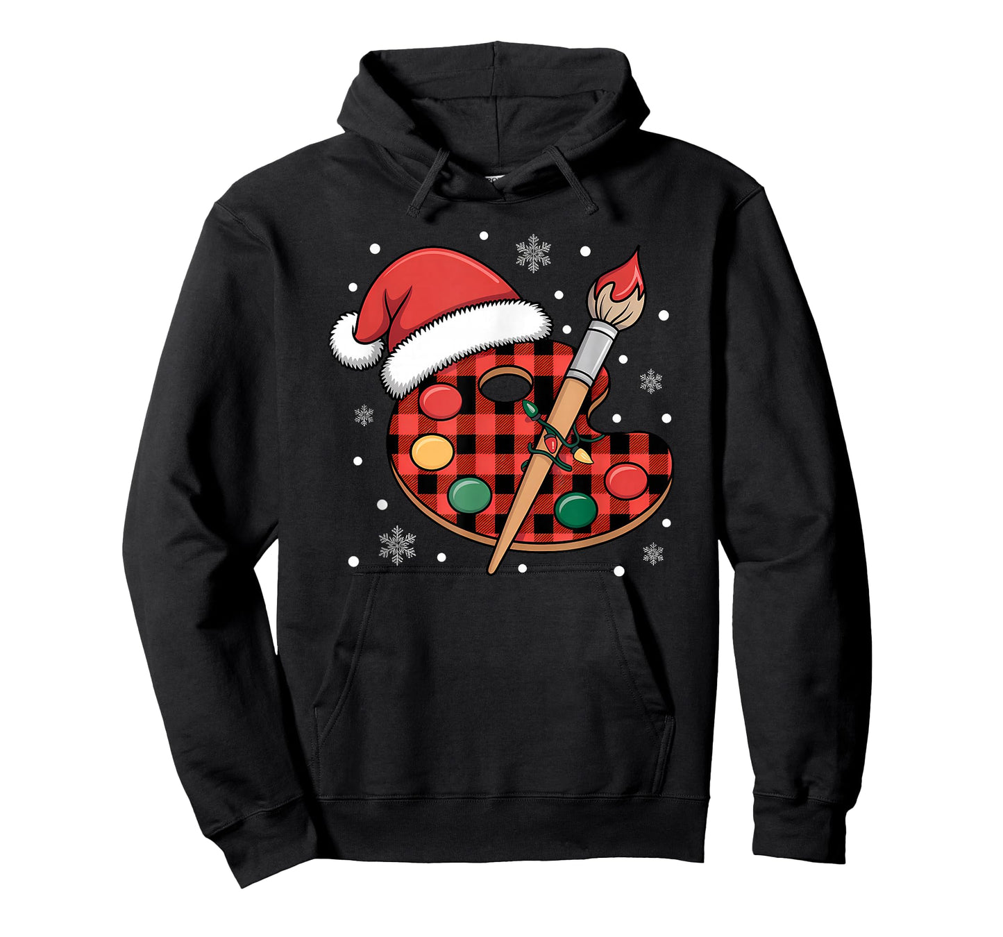 Buffalo Plaid Artist Palette with Santa Hat Holiday Painting T-Shirt
