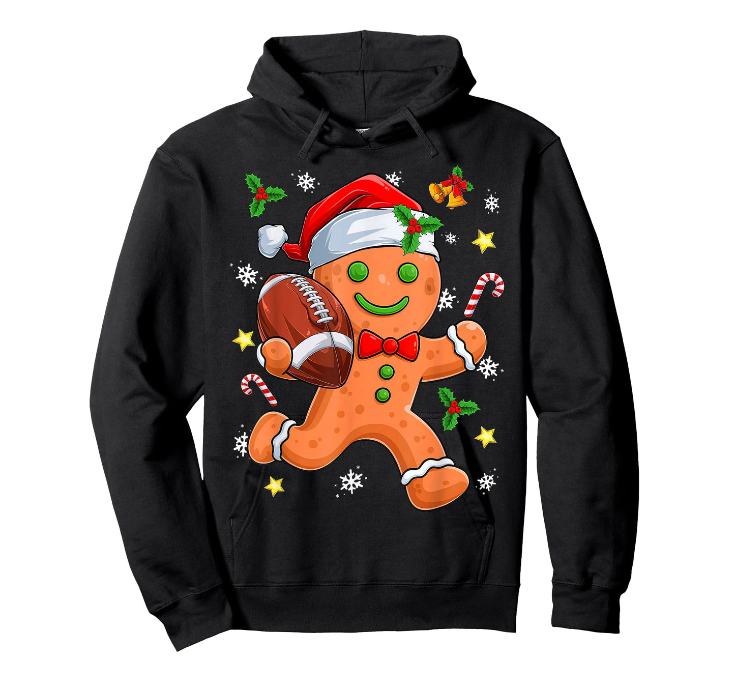 Gingerbread Cookie Playing Football Merry Christmas Boys Men T-Shirt