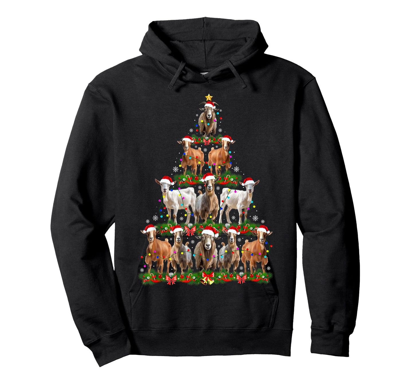 Goat Christmas Tree Lights Funny Xmas Family Men Women T-Shirt