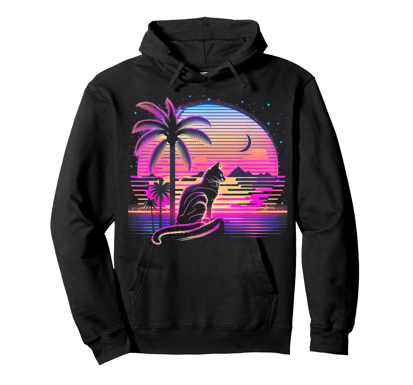 Cat Vaporwave Retrowave Aesthetic Synthwave 80s Palm Tree Men Women Kids T-Shirt