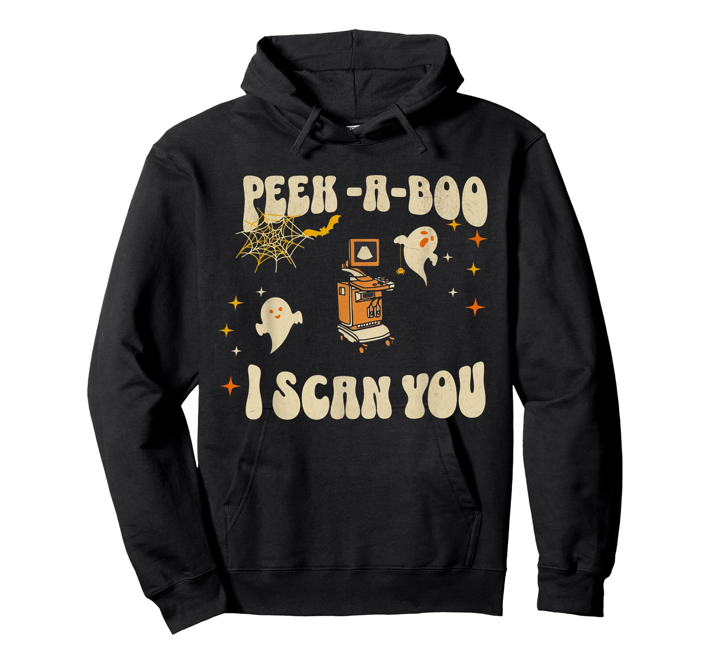 Retro Ultrasound Peek-A-Boo Halloween Ghost Sonography Crew T-Shirt