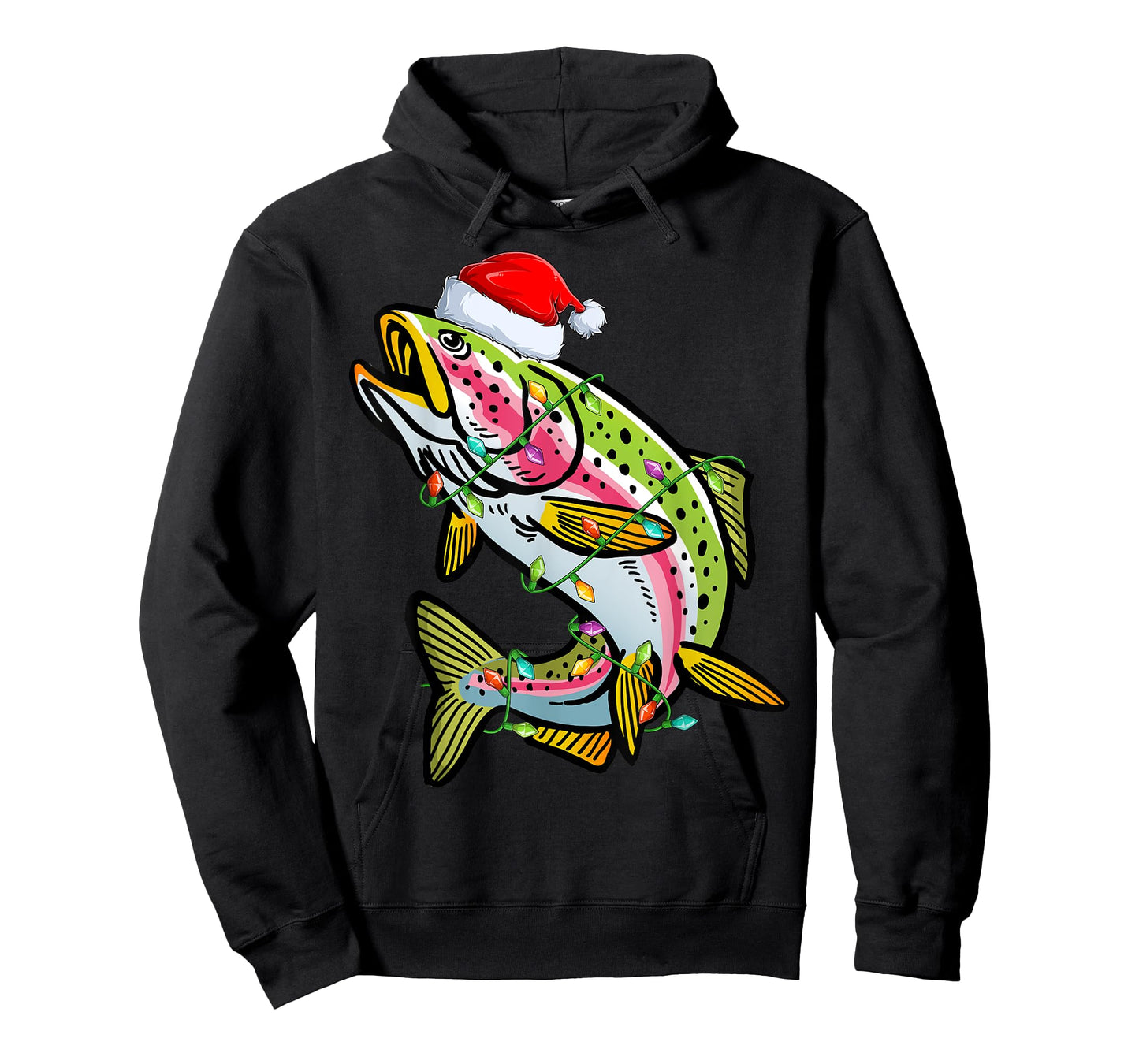 Xmas Lights Santa Hat Rainbow Trout Fish Christmas T-Shirt
