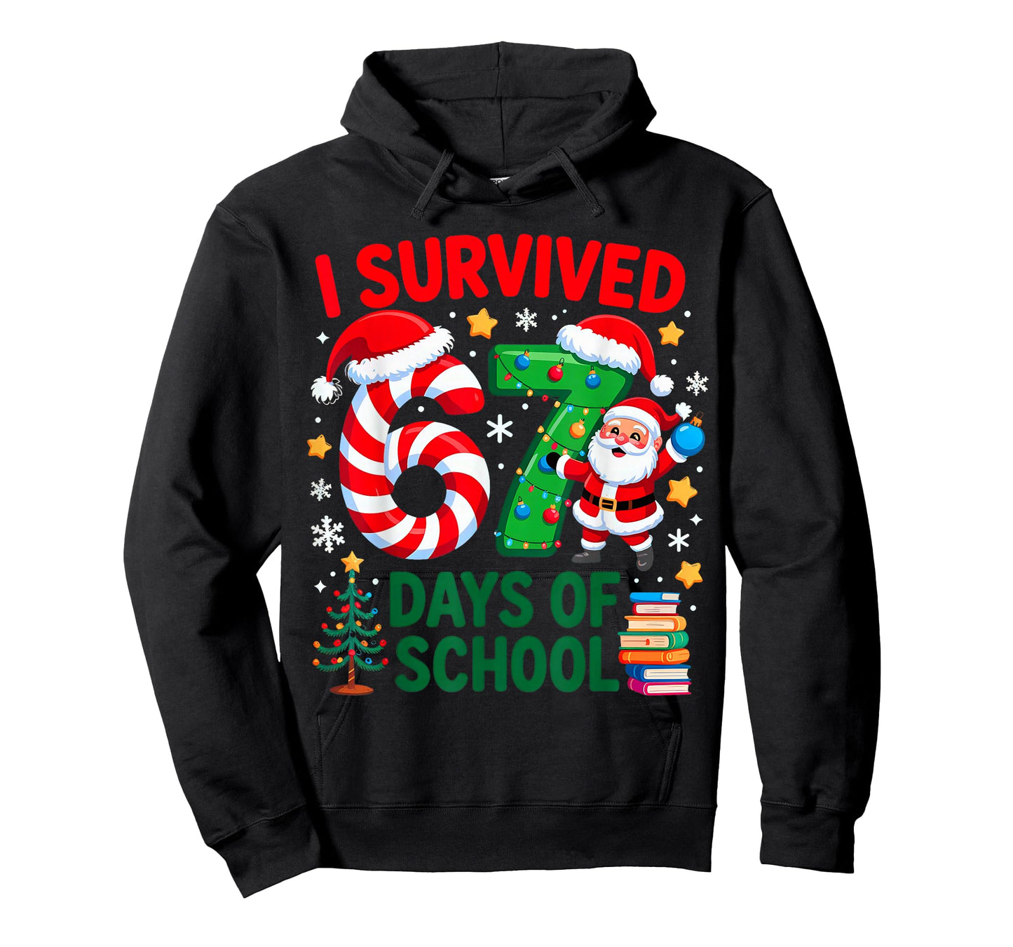 I Survived 67 Days of School Christmas Candy Cane Six Seven T-Shirt
