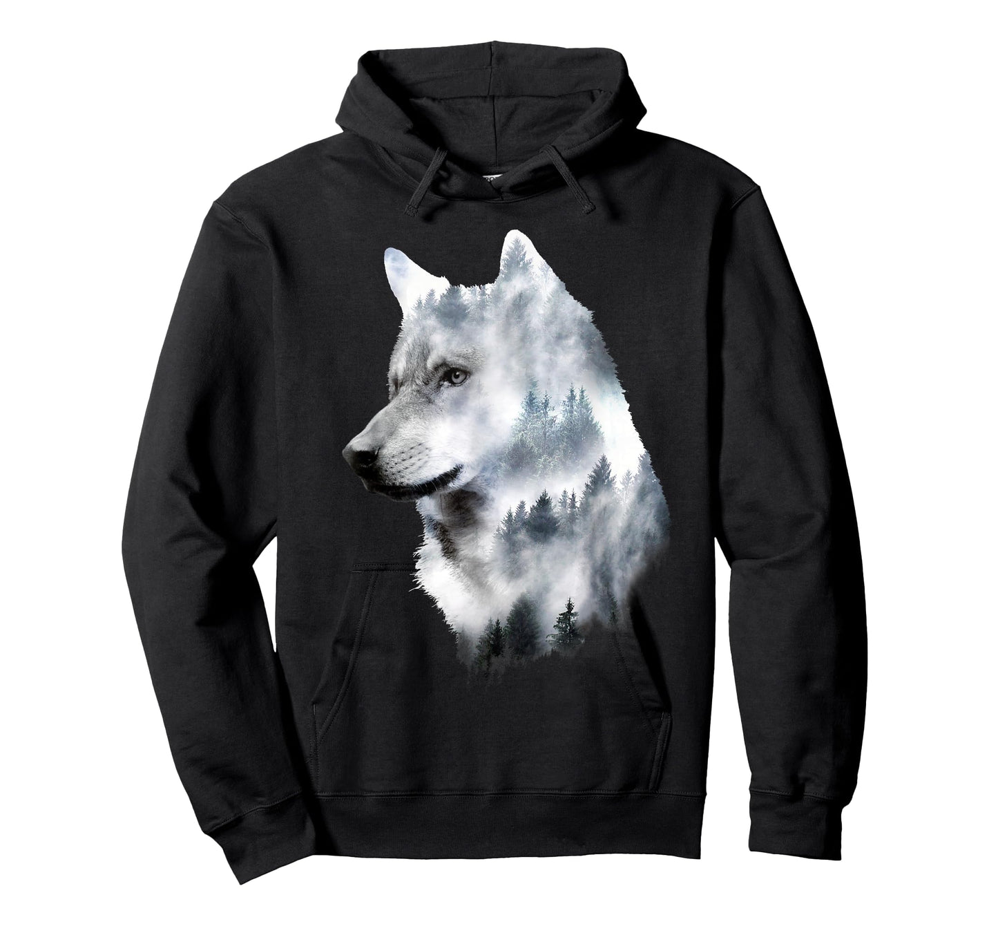 Dramabite Double Exposure Wolf T-Shirt - Men's Unisex Black Small Classic Fit Short Sleeve Animal-Wolf Graphic T-Shirt