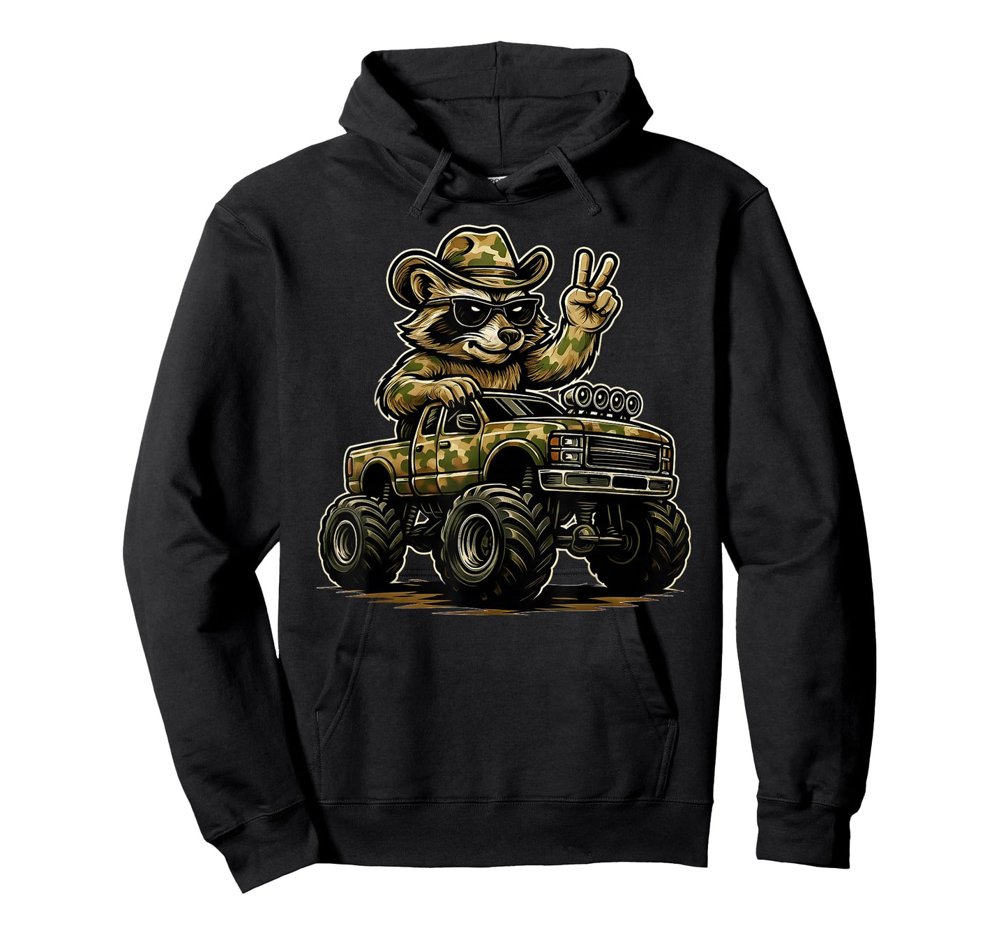 Camo Raccoon Monster Truck Western Camo Cowboy Raccoon T-Shirt