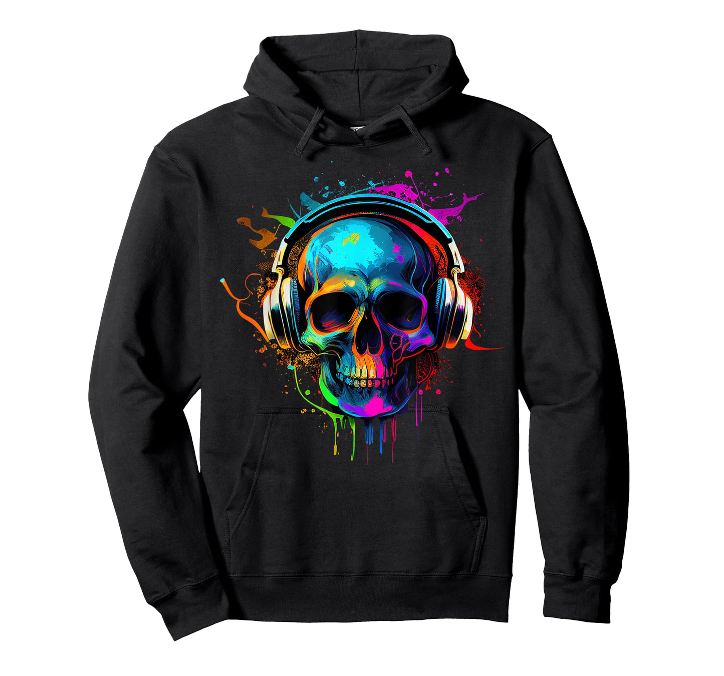 Skull Wearing Headphones Grunge Teen Gamer Rainbow Graffiti T-Shirt