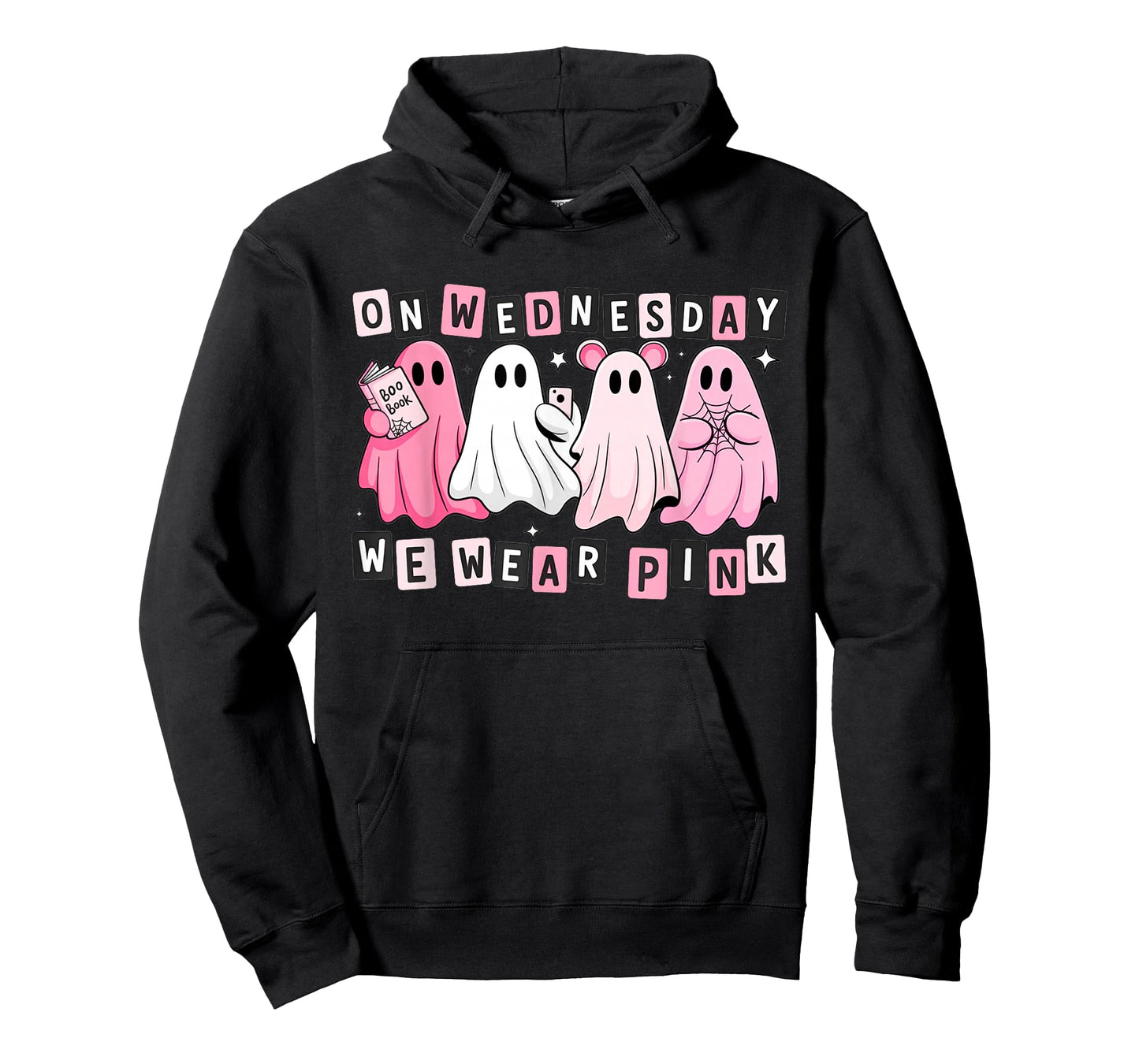 FUUNY On Wednesday We Wear Cute Pink Ghost Halloween T-Shirt