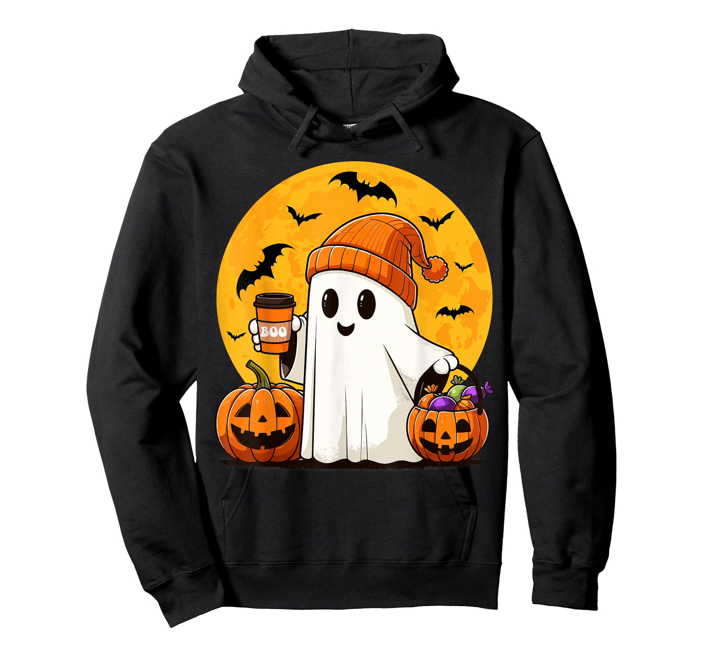 Cute Ghost Drinking Coffee Pumpkin Boo Funny Halloween Ghost T-Shirt