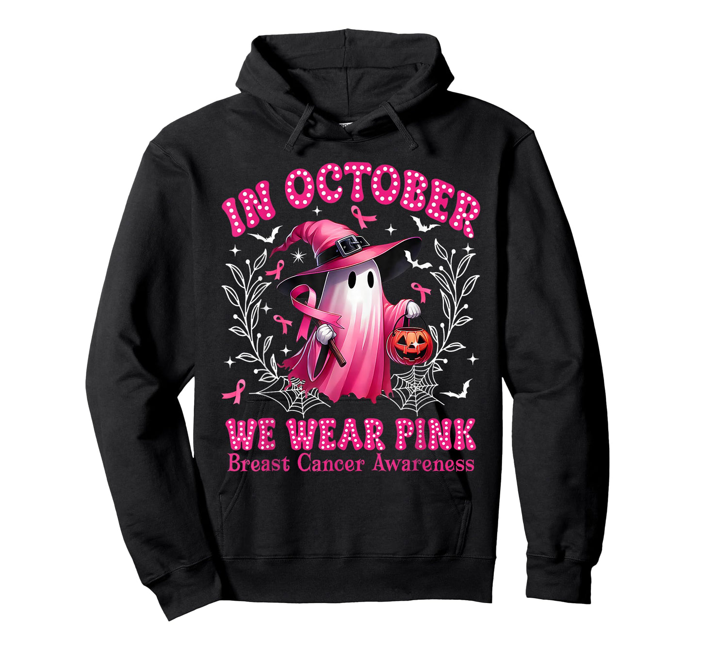 In October We Wear Pink Ghost Witch Breast Cancer Awareness T-Shirt