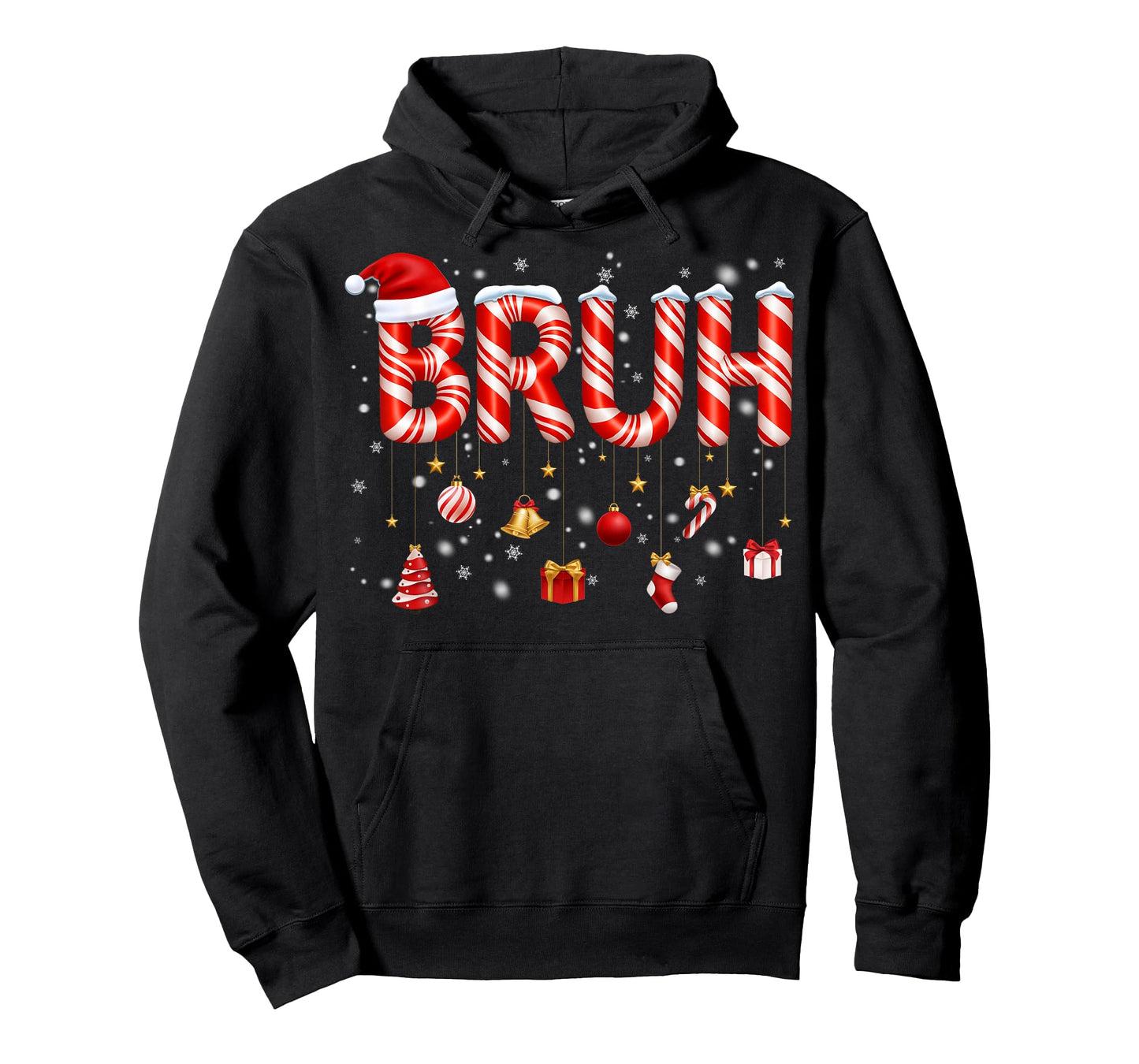 Bruh Candy Cane Santa Hat Snowflake Christmas Xmas Men Boy T-Shirt