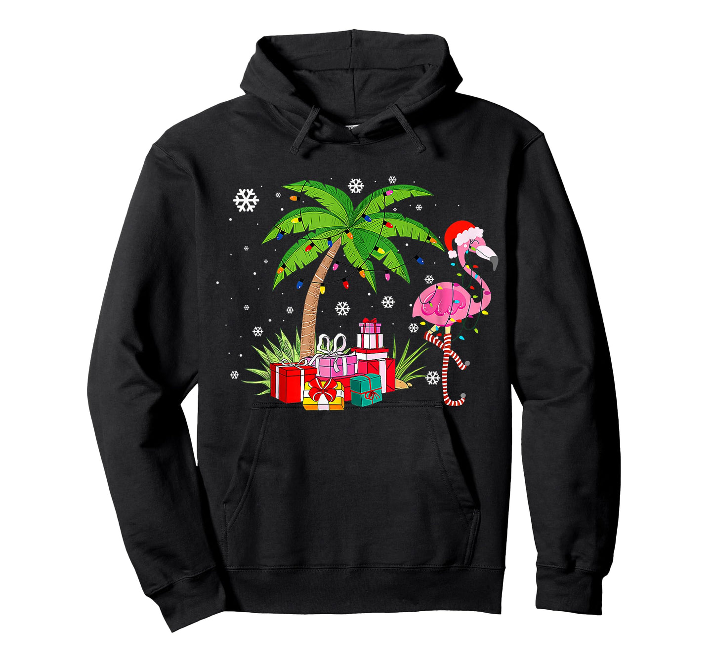 Pink Flamingo Christmas Palm Tree Tropical Xmas Funny T-Shirt