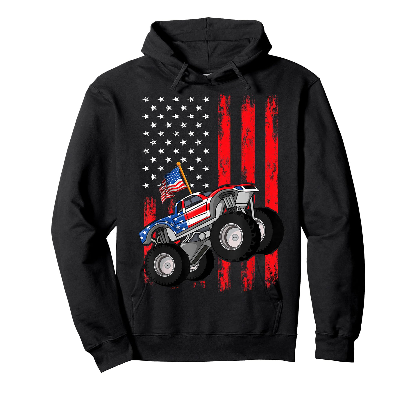 Kid Monster Truck Shirt, Toddler Boys American Flag July 4th T-Shirt
