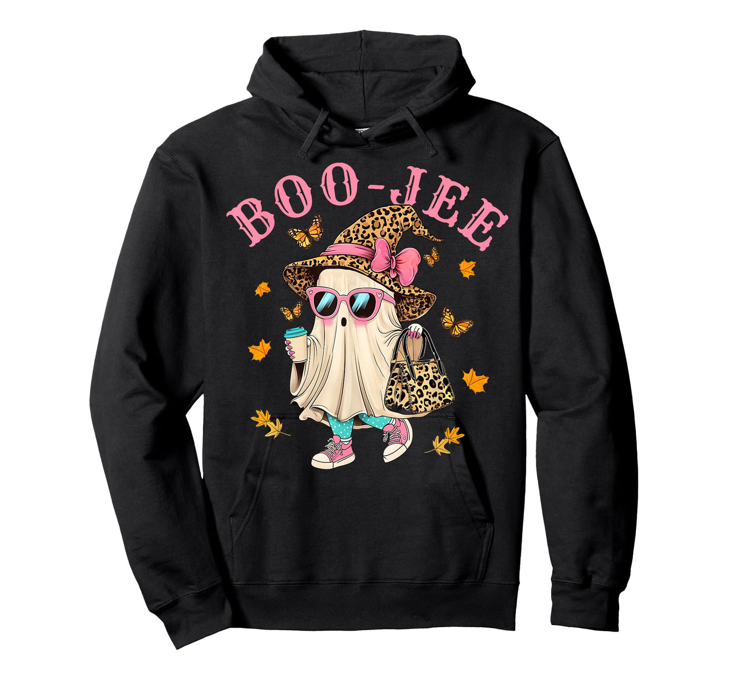 Cute Boo Jee Leopard Ghost Halloween Coffee Women Girl T-Shirt
