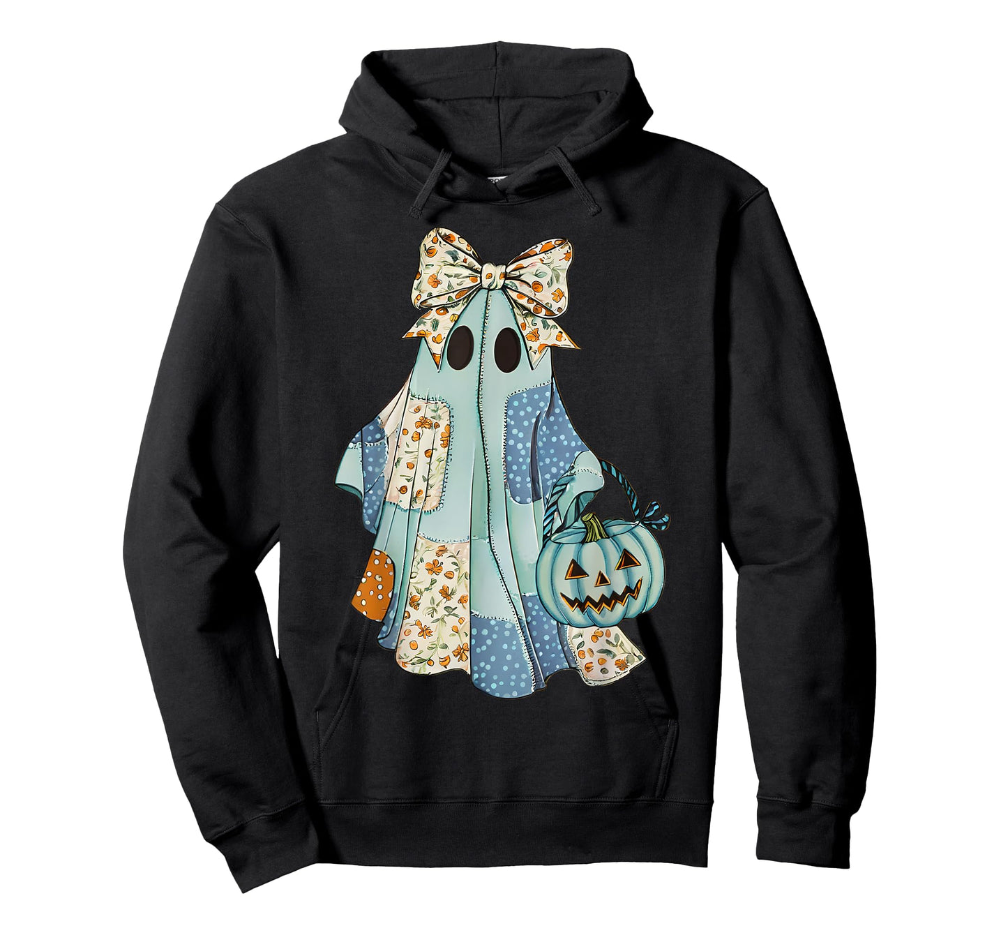 Cute Adorable Patchwork Ghost with Teal Pumpkin Vintage T-Shirt
