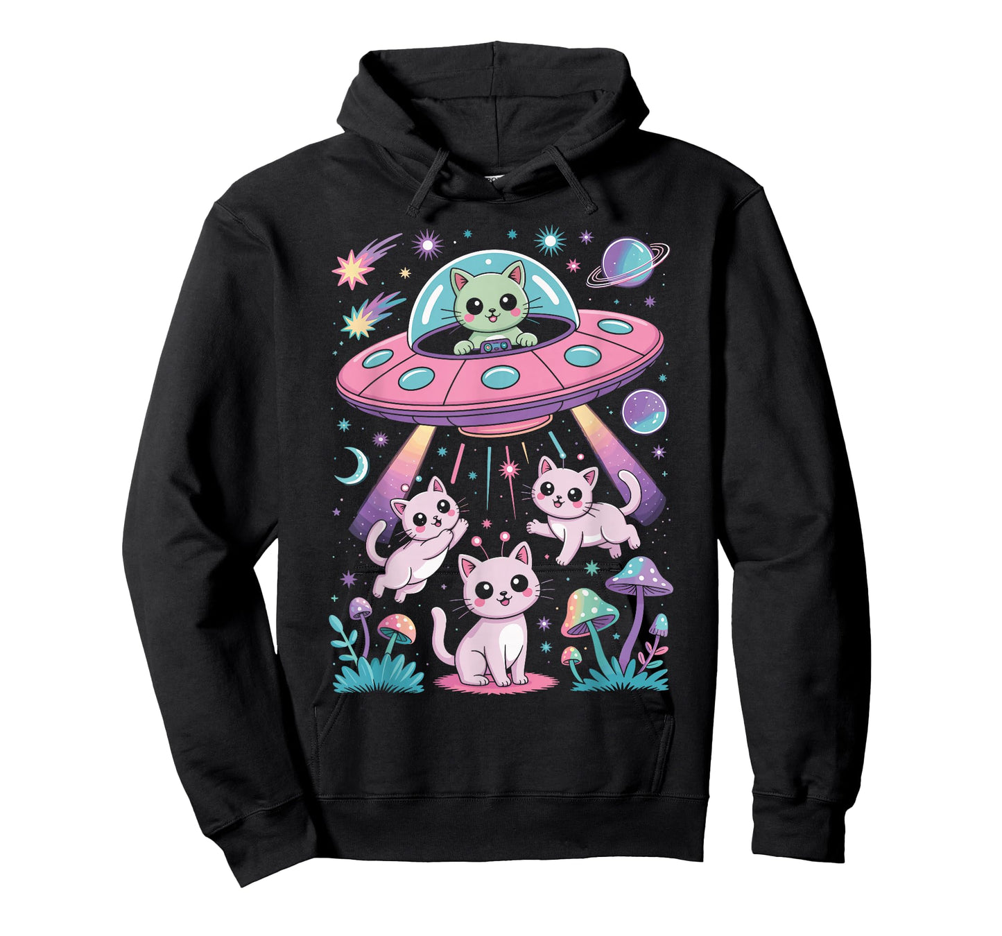 Cute Alien Cat UFO with Space Kittens Pastel Aesthetic T-Shirt