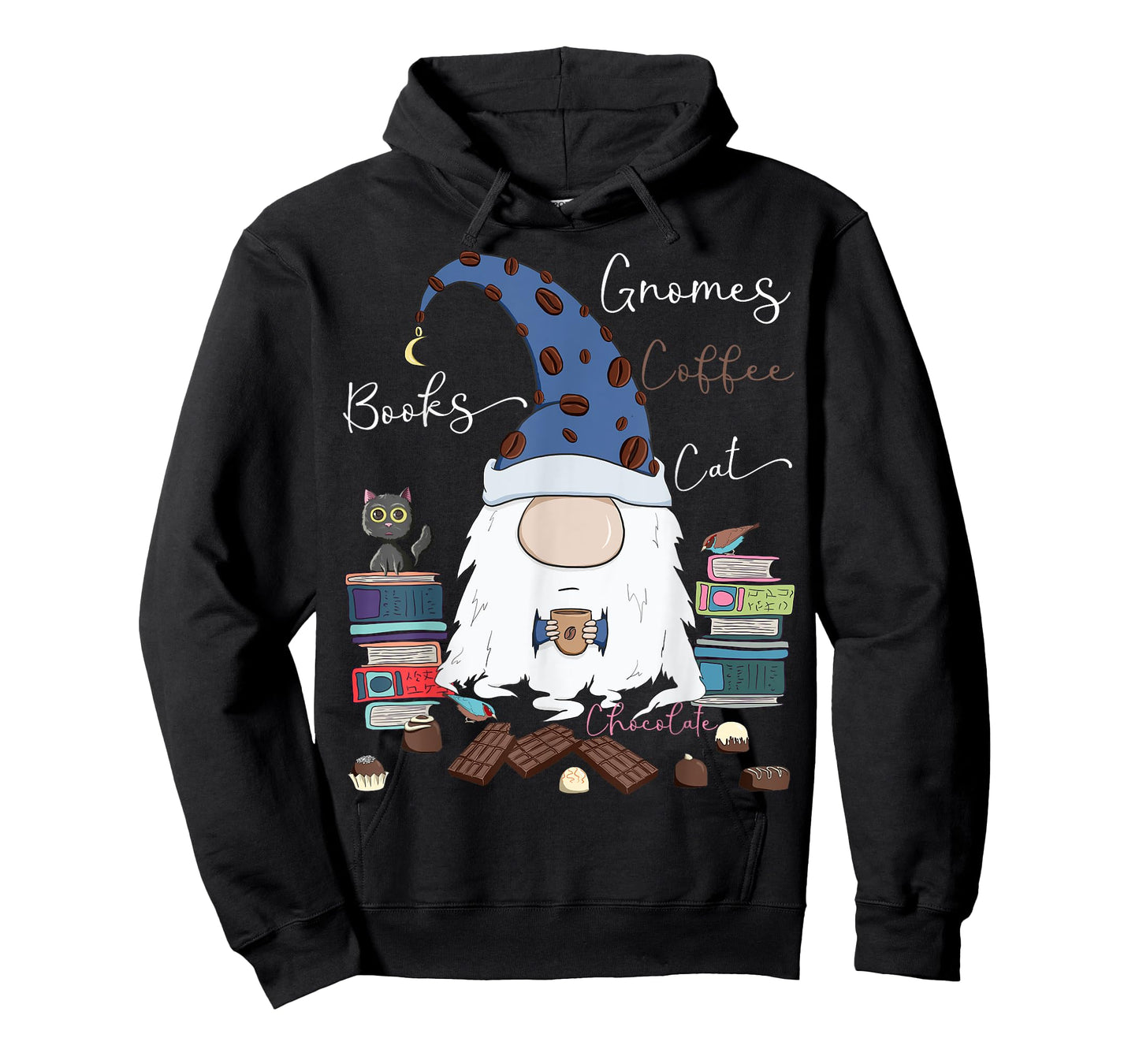 Gnomes Coffee Books Cat Chocolate Funny Gnome & Coffee Lover Men Women Girls Kids T-Shirt