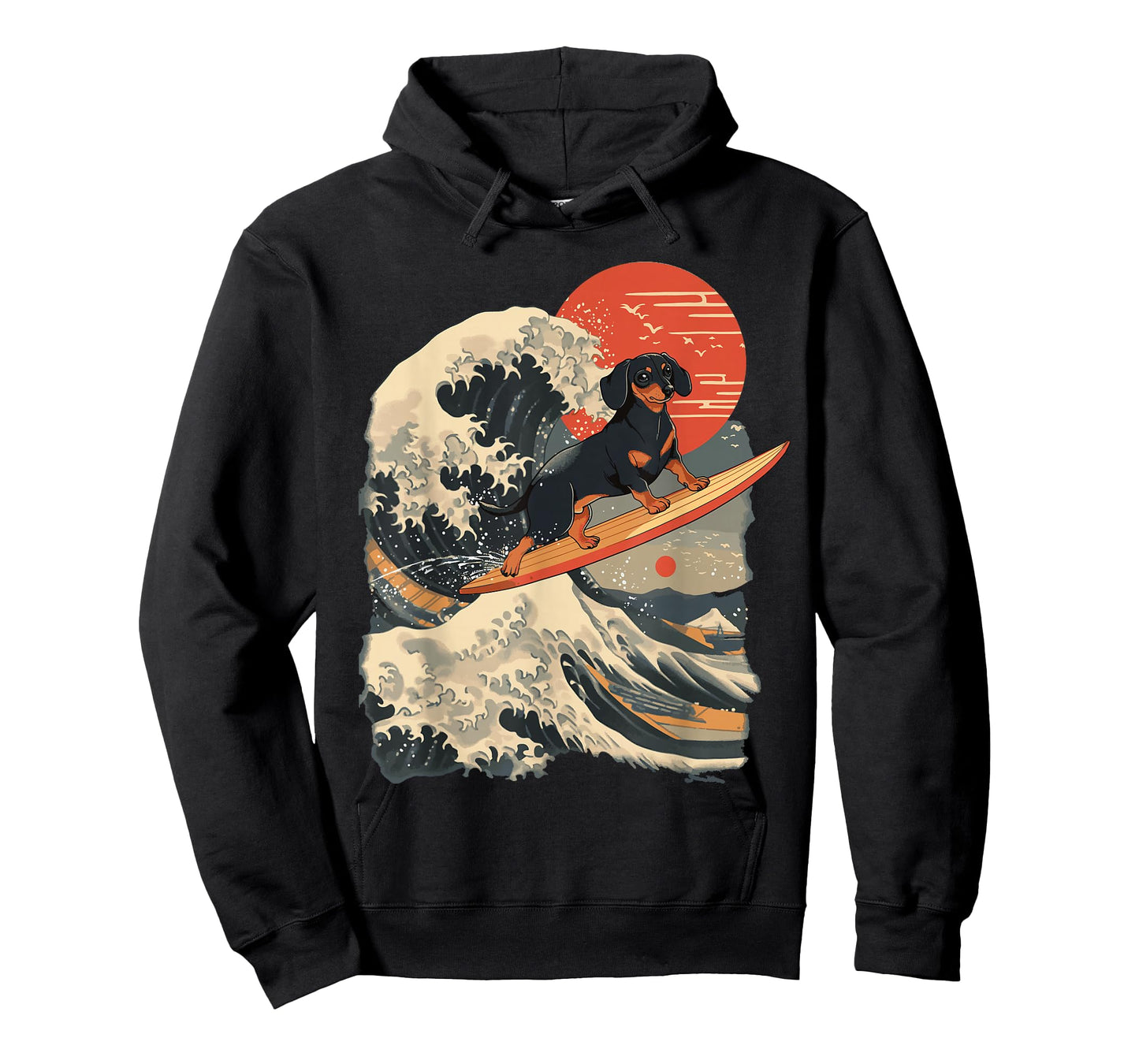 Dachshund Surfing Japanese Great Wave T-Shirt