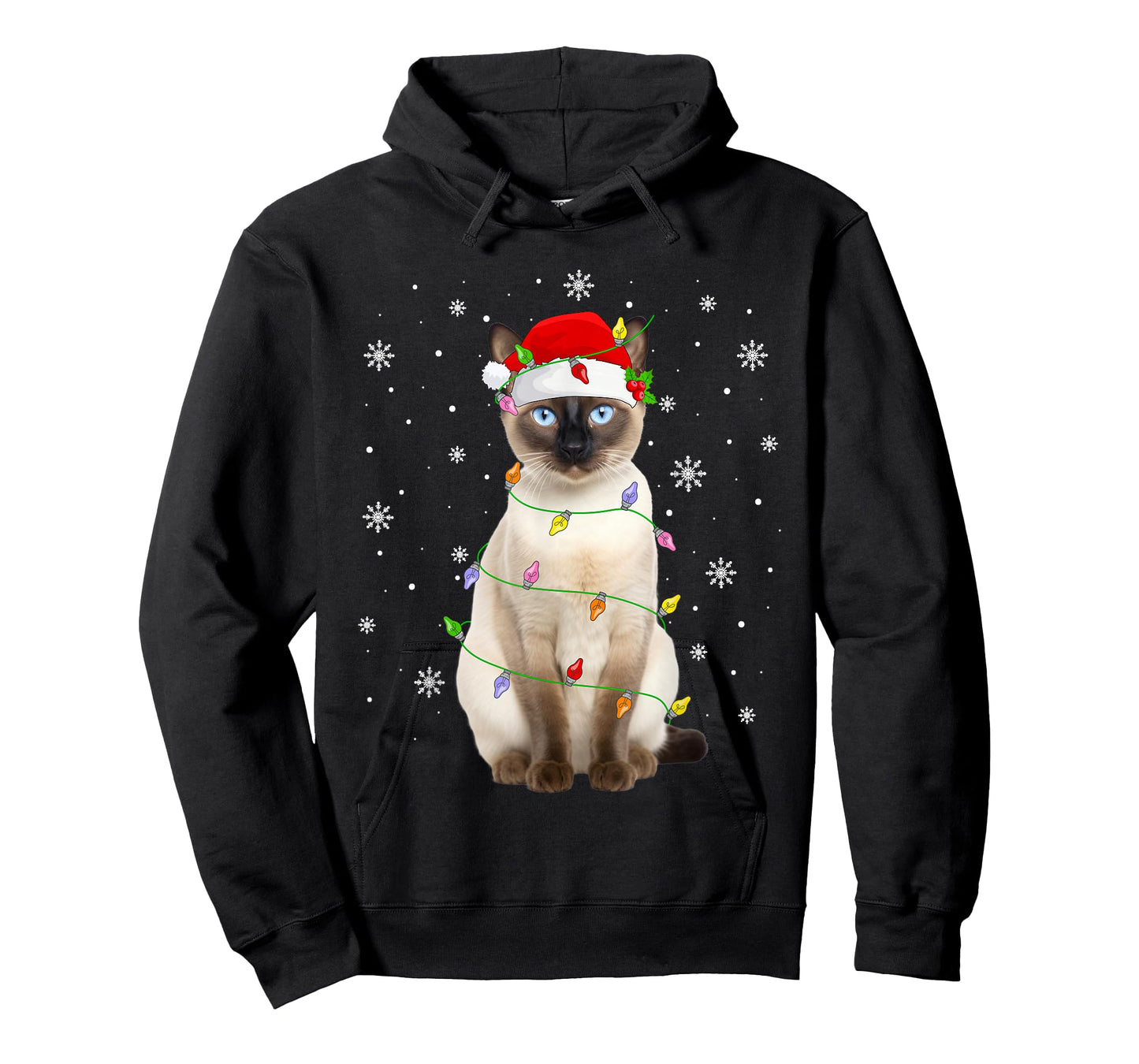 Siamese Cat Christmas Lights Funny Santa Hat Cat Lover Xmas T-Shirt