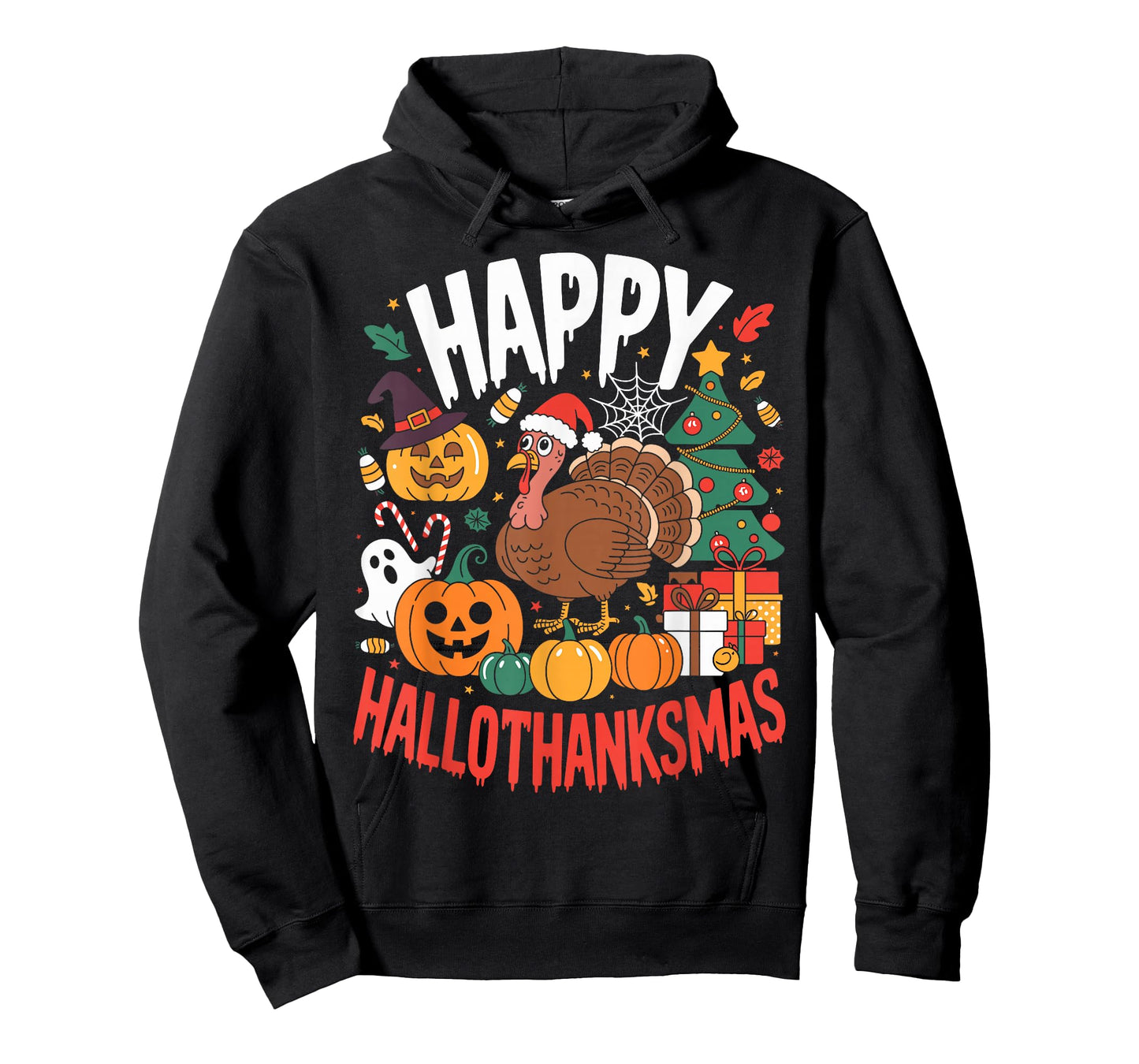Funny Halloween Thanksgiving Christmas Happy HalloThanksMas T-Shirt