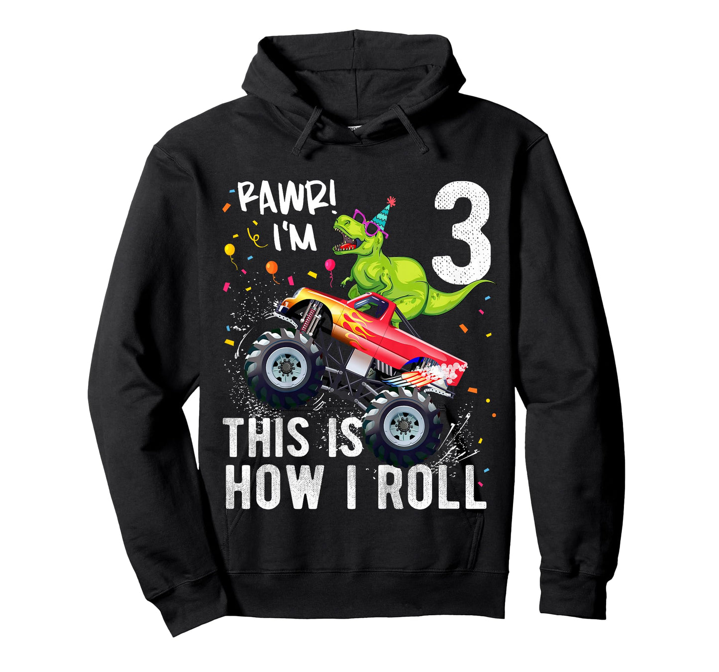 Kids T Rex Dinosaur Monster Truck 3rd Birthday Boys and Girls T-Shirt