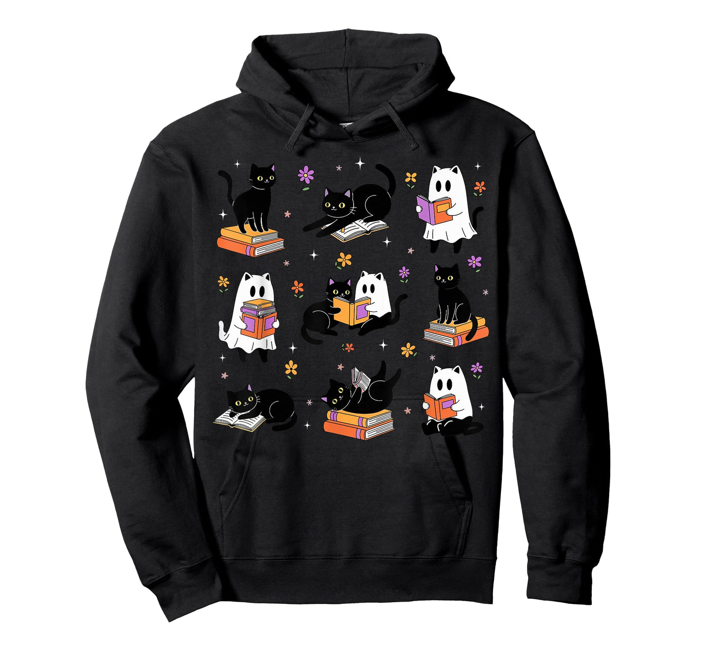 Books Lover Bookish Cute Ghost Cat Reading Halloween Spooky T-Shirt