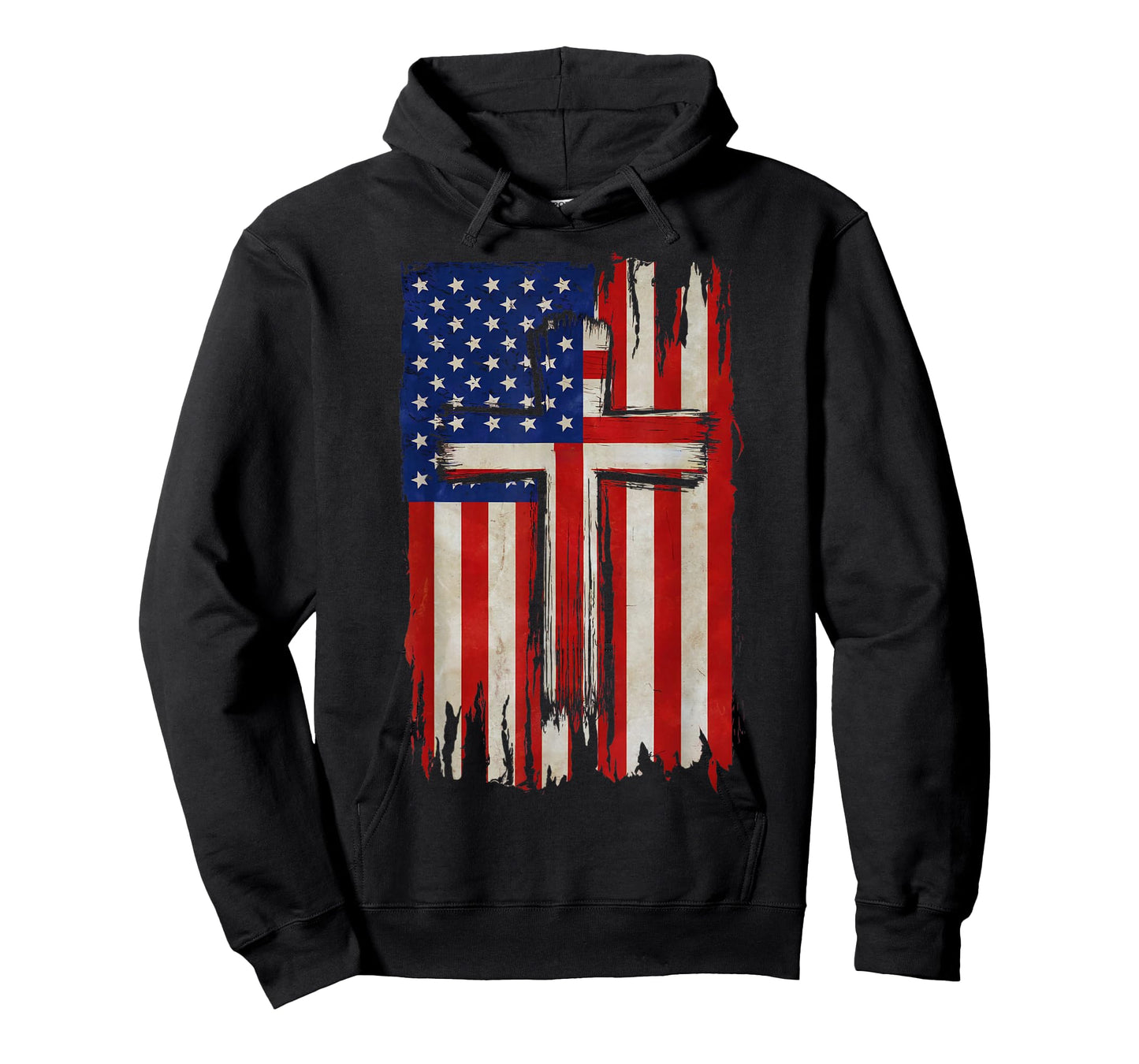 Distressed American Flag with Christian Cross USA Patriotic T-Shirt