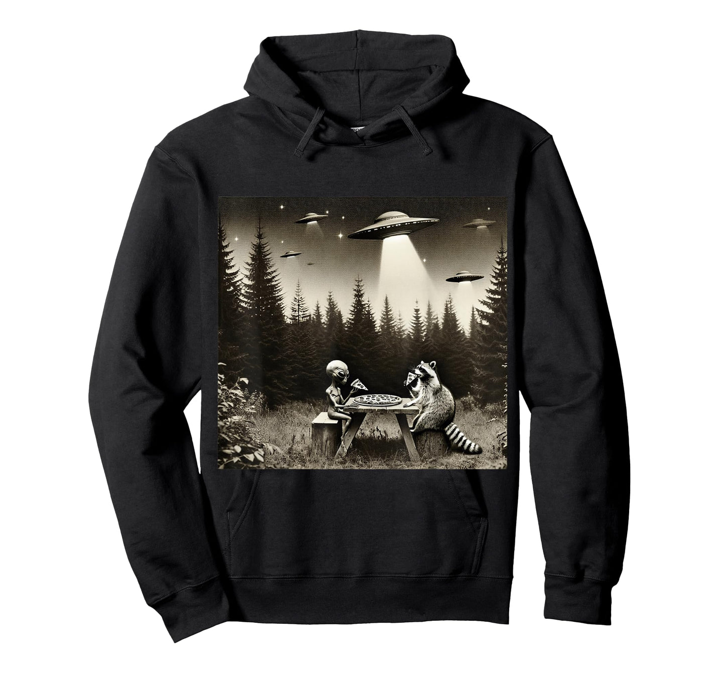 Funny Raccoon With Alien Eating Pizza. Raccoon And UFO Lover T-Shirt