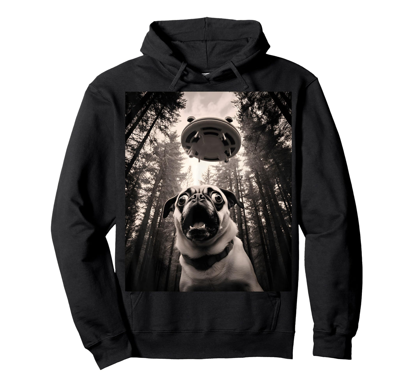 Cool Pug Selfie with UFOs Funny Pug Costume Alien Spaceship T-Shirt