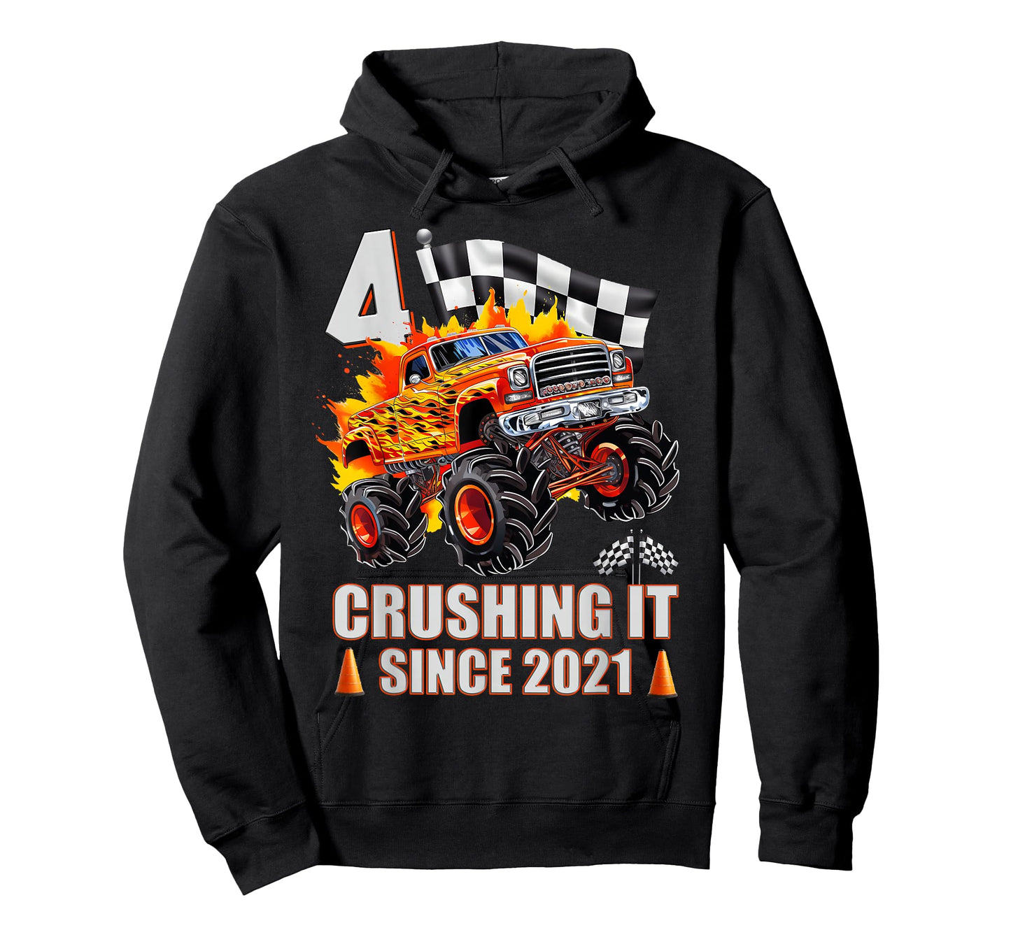 4 Crushing It Since 2021 4th Birthday Monster Truck Kids T-Shirt