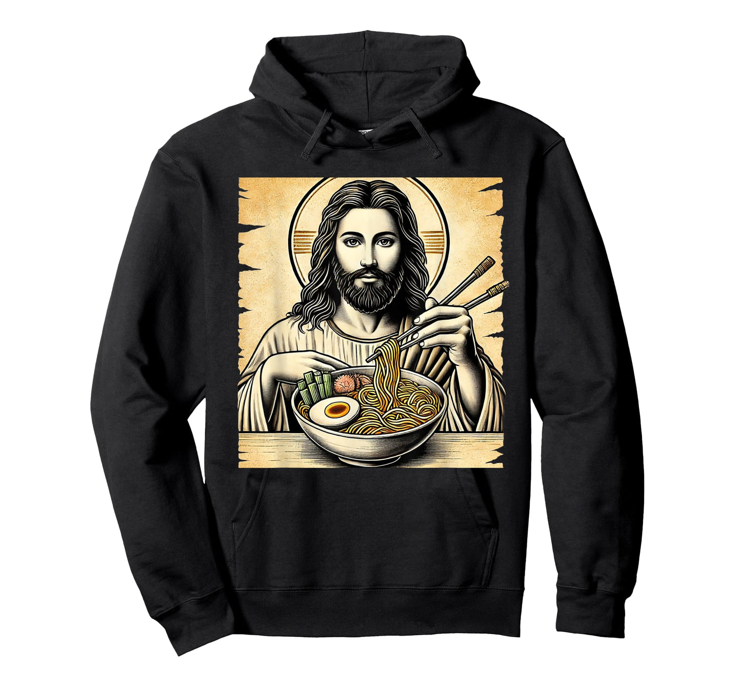 Jesus Eating Ramen Noodles Ocean Waves Japanese Art Retro T-Shirt