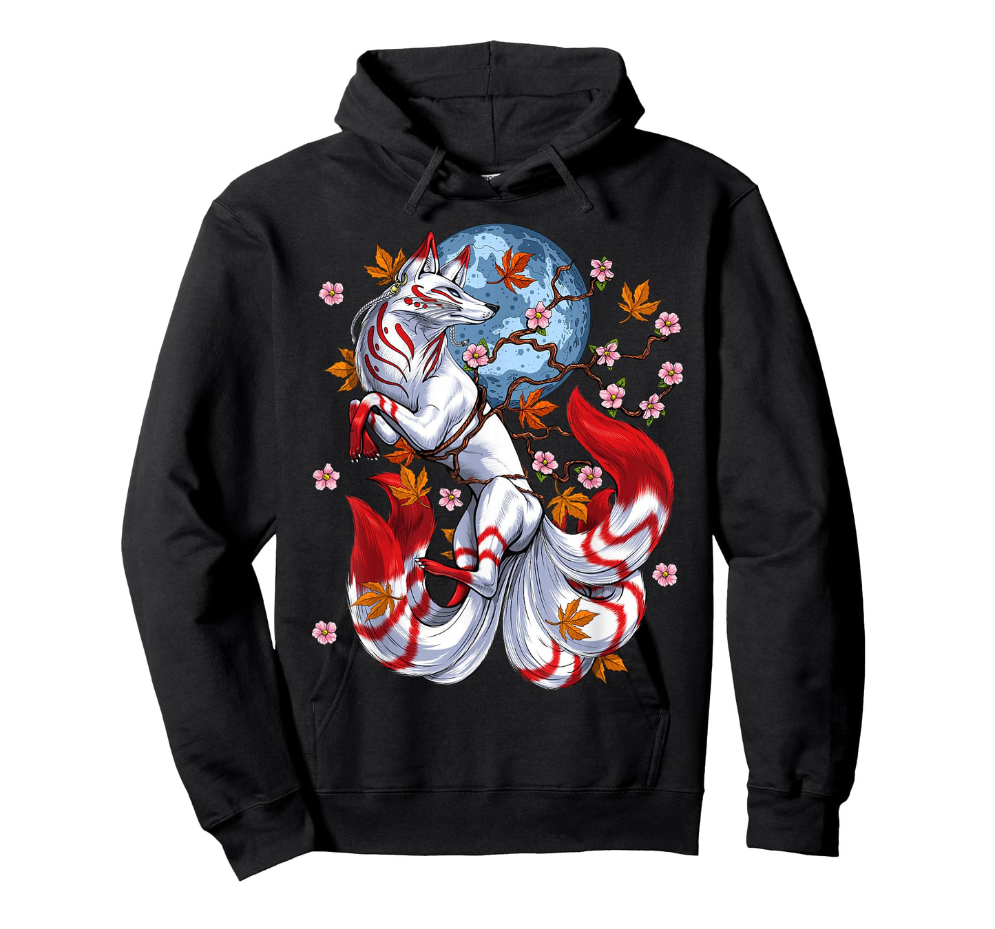 Kitsune Fox Japanese Nine Tailed Fox Cherry Blossom Flowers T-Shirt Small