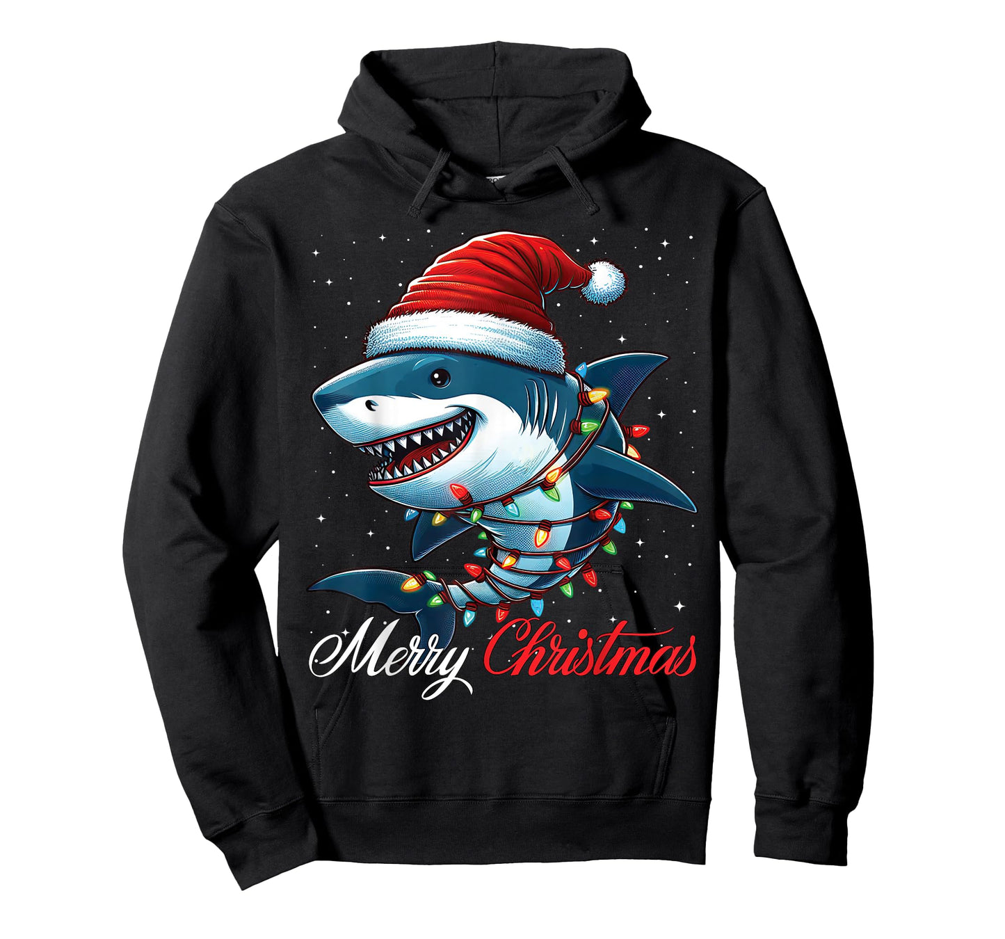 Shark Santa Hat Merry Christmas Lights Xmas Snow T-Shirt