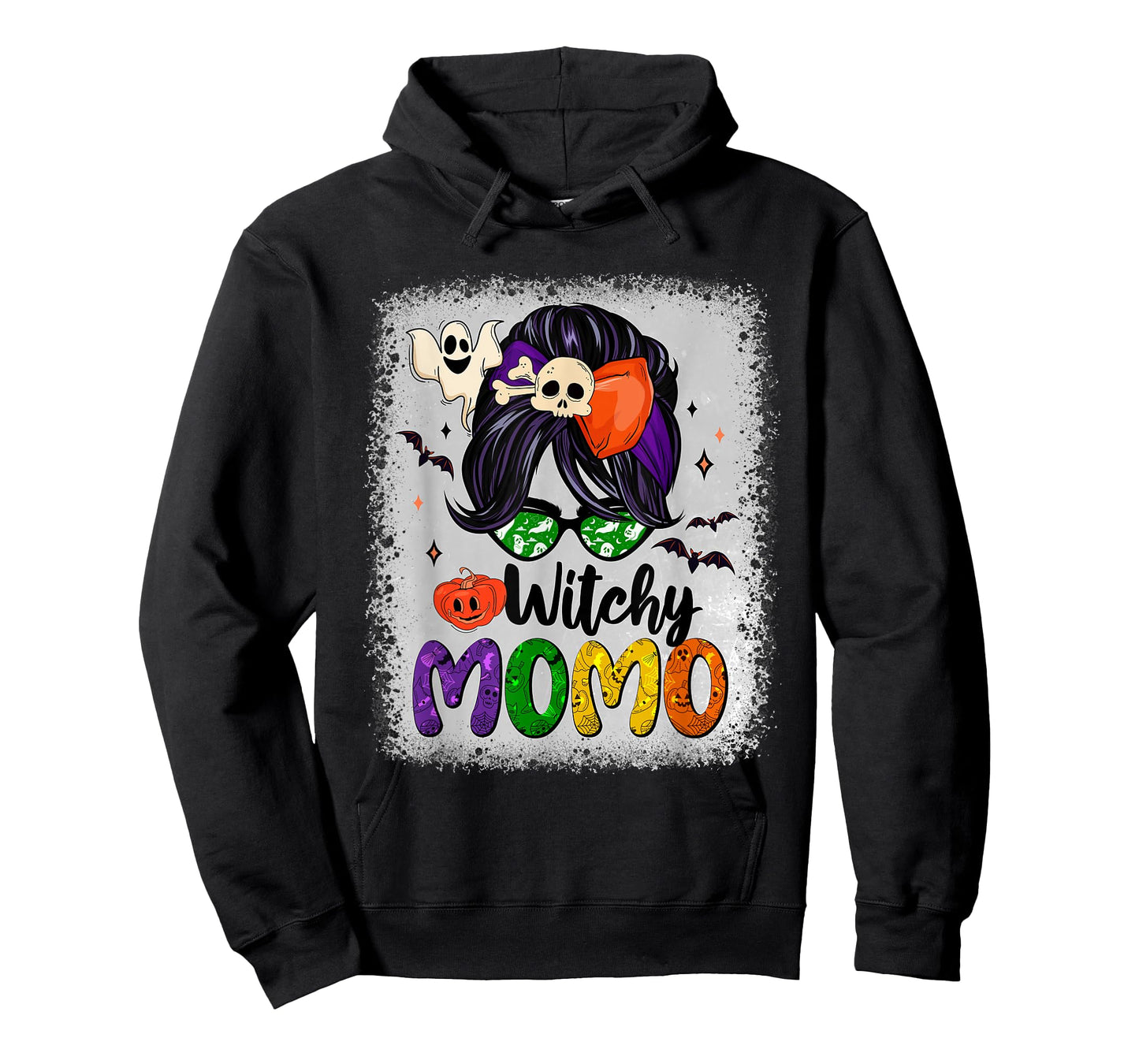 Witchy Momo Messy Bun Halloween Skull Pumpkin Spooky Season T-Shirt