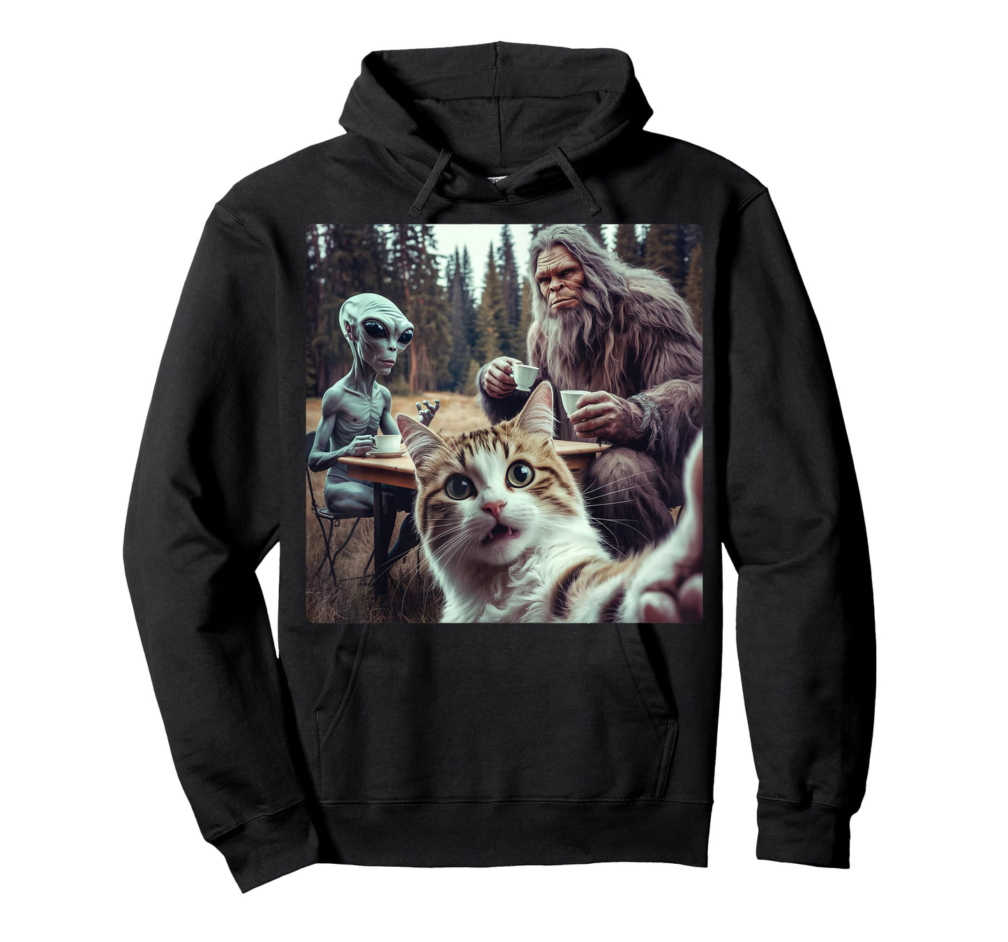 Cat Selfie With Bigfoot Alien Funny Gifts For Men Women Kid T-Shirt