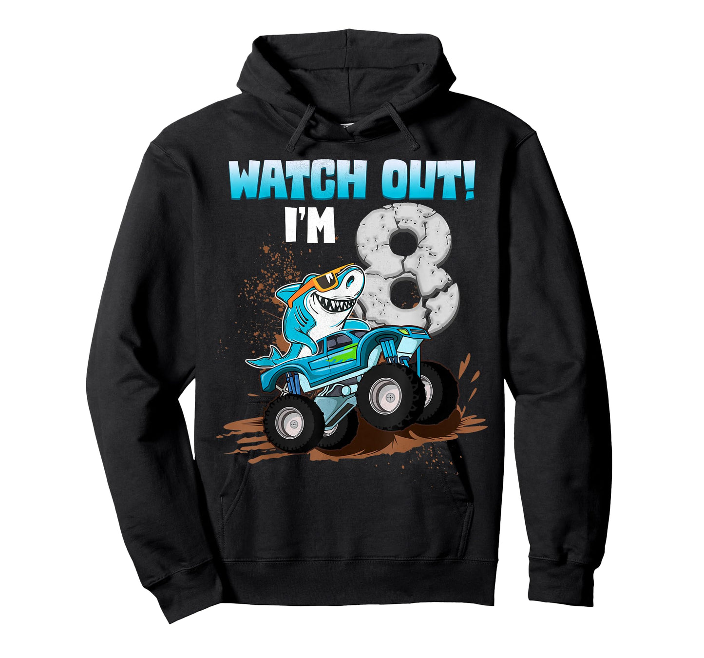 8 Years Old 8th Birthday Shark Boy Girl Monster Truck Gamer T-Shirt