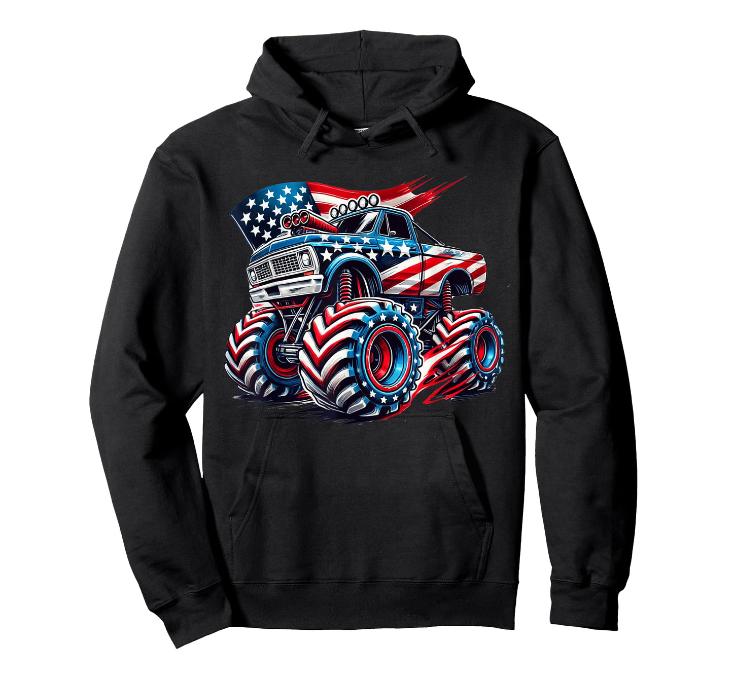 4th of July Monster Truck American Flag USA Boys Kids Tee T-Shirt