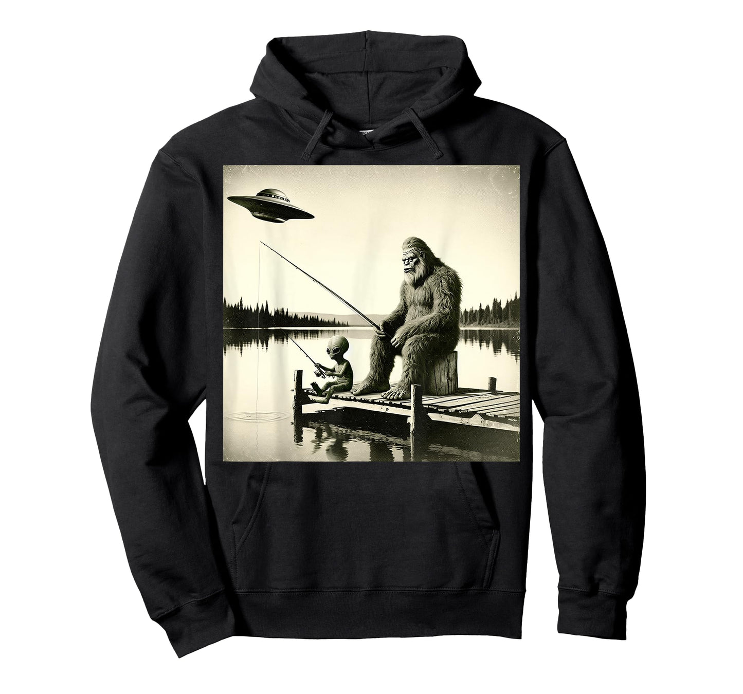 Funny Bigfoot And Alien Fishing. Bigfoot And Alien UFO T-Shirt