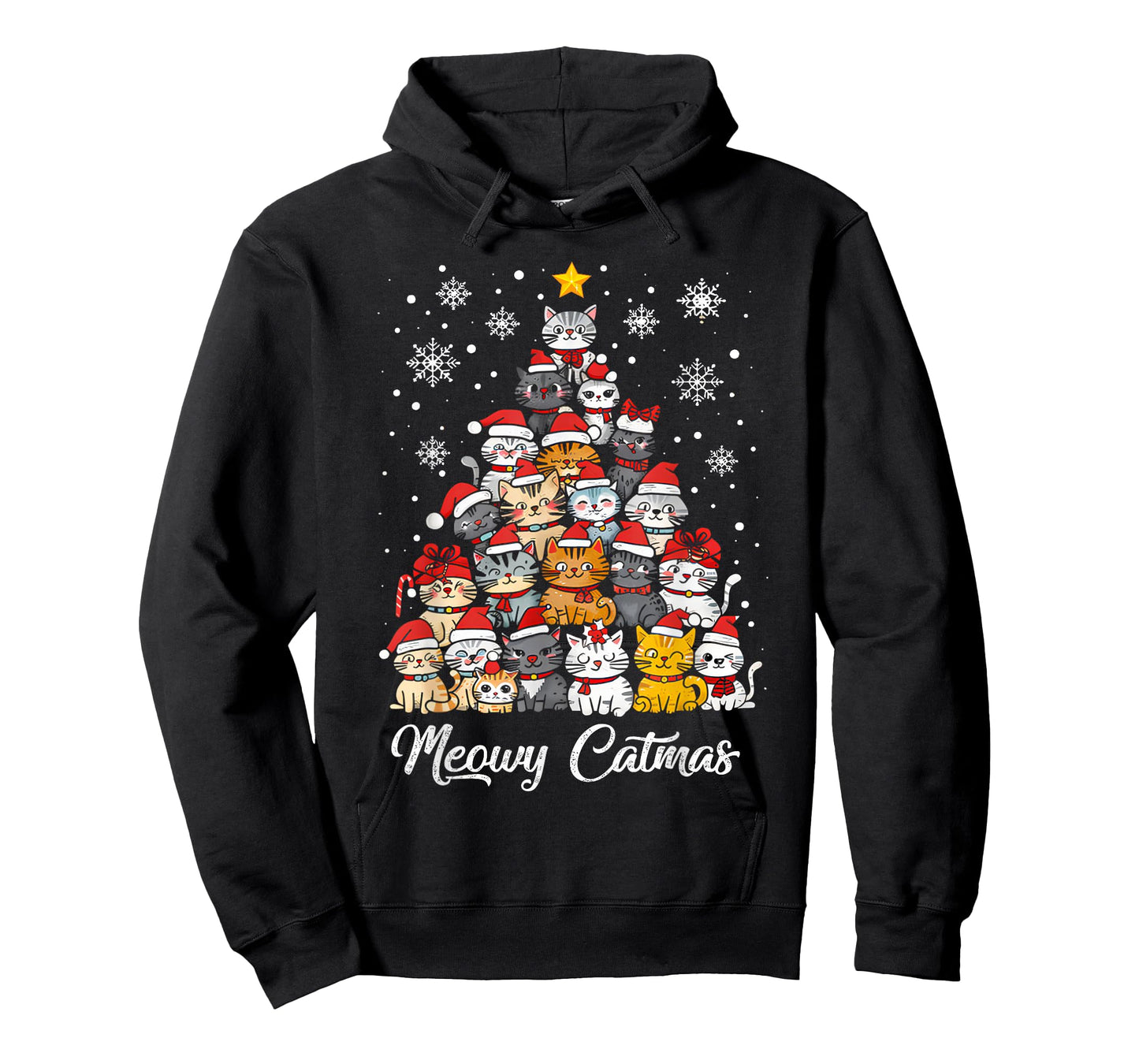 Meowy Catmas Cat Christmas Tree Xmas Girls Boys Funny Santa T-Shirt