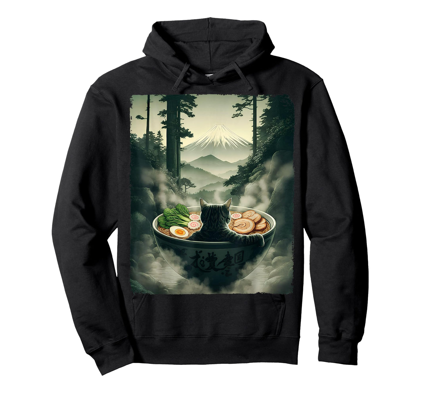 Cat Ramen Mount Fuji Zen Aesthetic Funny Japanese Graphic T-Shirt