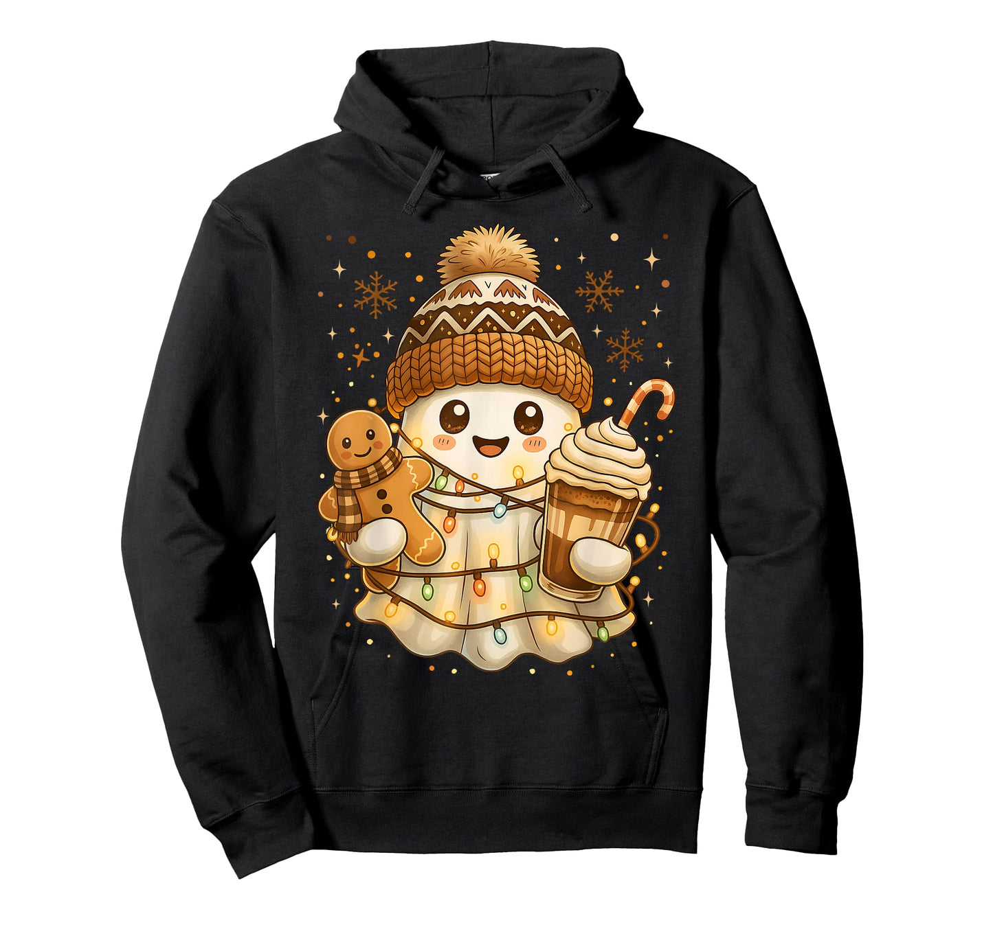 Christmas Spooky Ghost Gingerbread Hot Cocoa Beanie T-Shirt