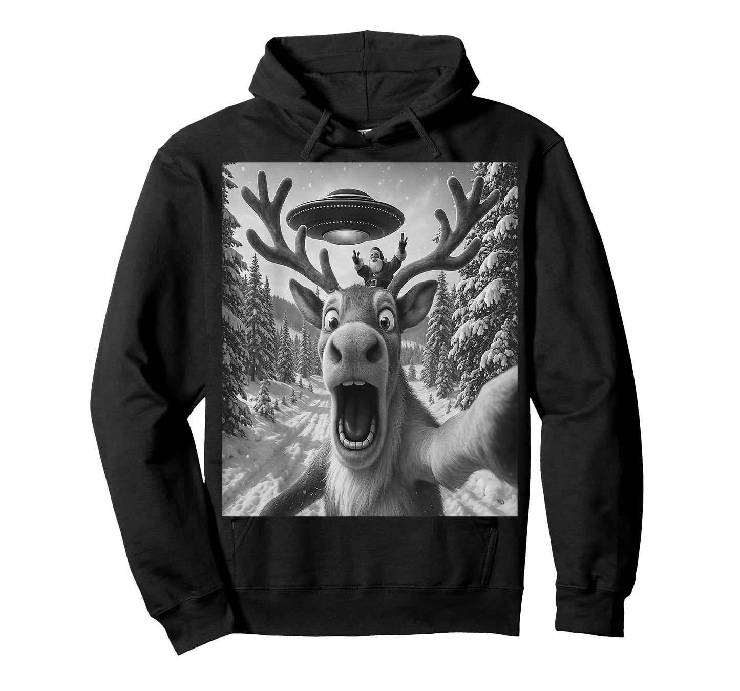 Reindeer Selfie with Alien UFO Funny Cat for Men Women Kid T-Shirt