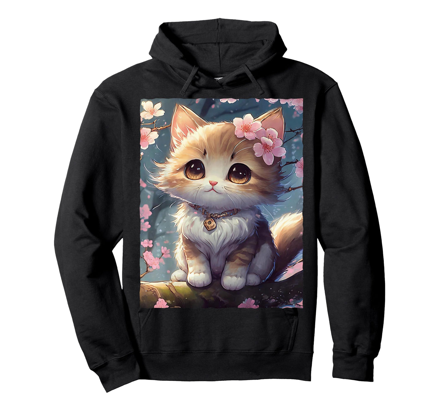 Cute Kawaii Cat with Cherry Blossom T-Shirt