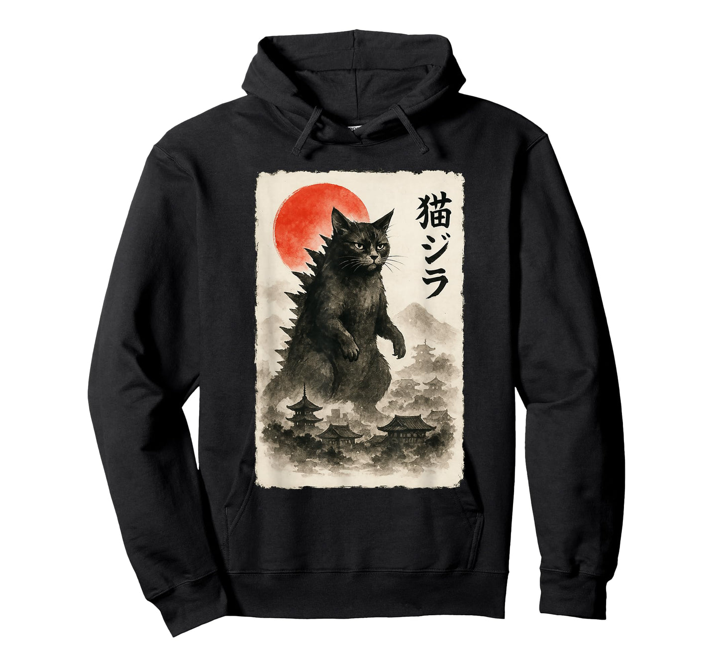 Catzilla Cat Japanese Art Funny Sumi-e for Men Women Kids T-Shirt
